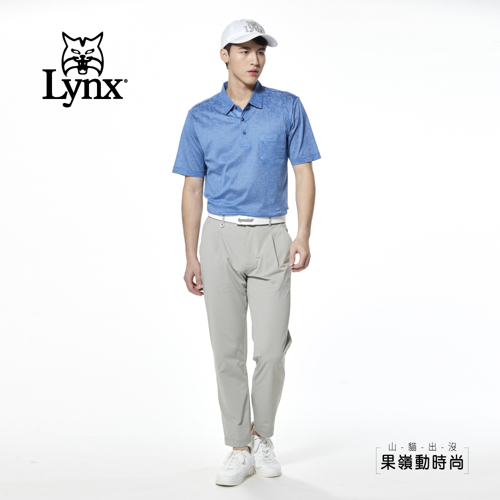 【Lynx Golf】歐洲進口絲光綿緹花開杈胸袋款短袖POLO衫