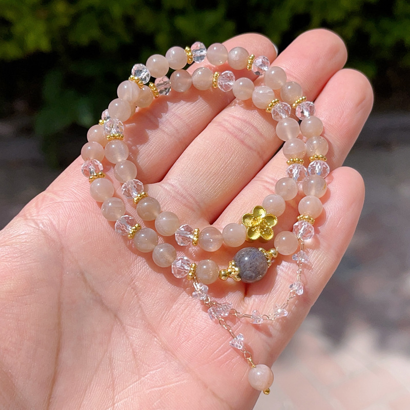 【星軌】太陽石/日光石x黑骨幹水晶雙圈手鍊