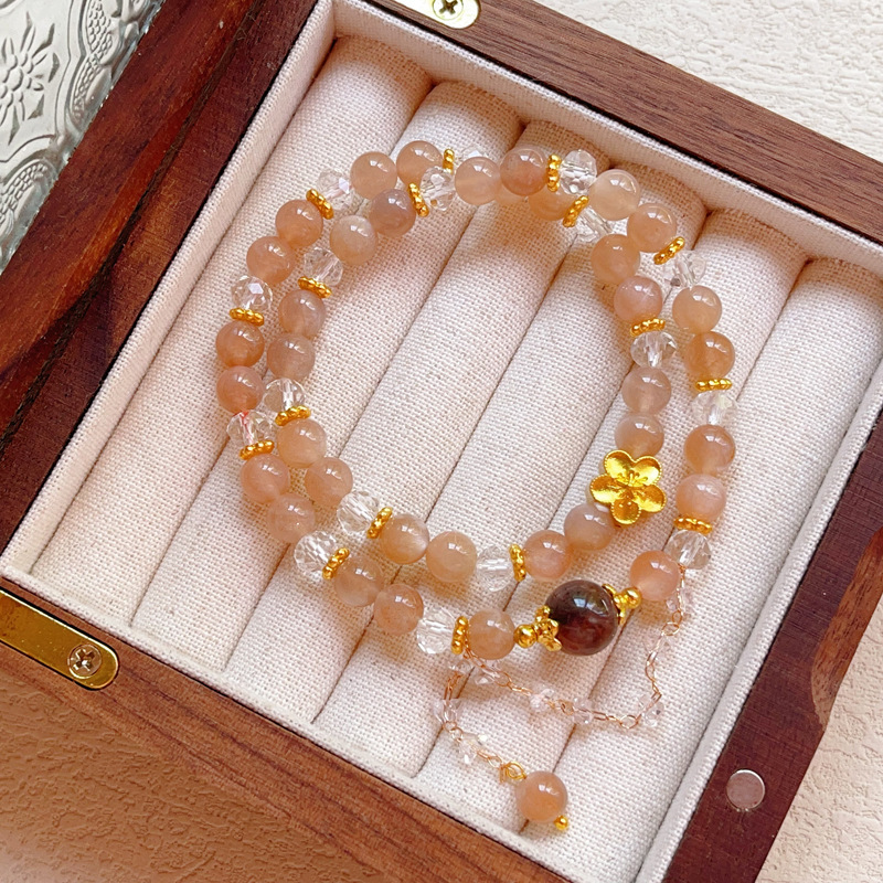 【星軌】太陽石/日光石x黑骨幹水晶雙圈手鍊