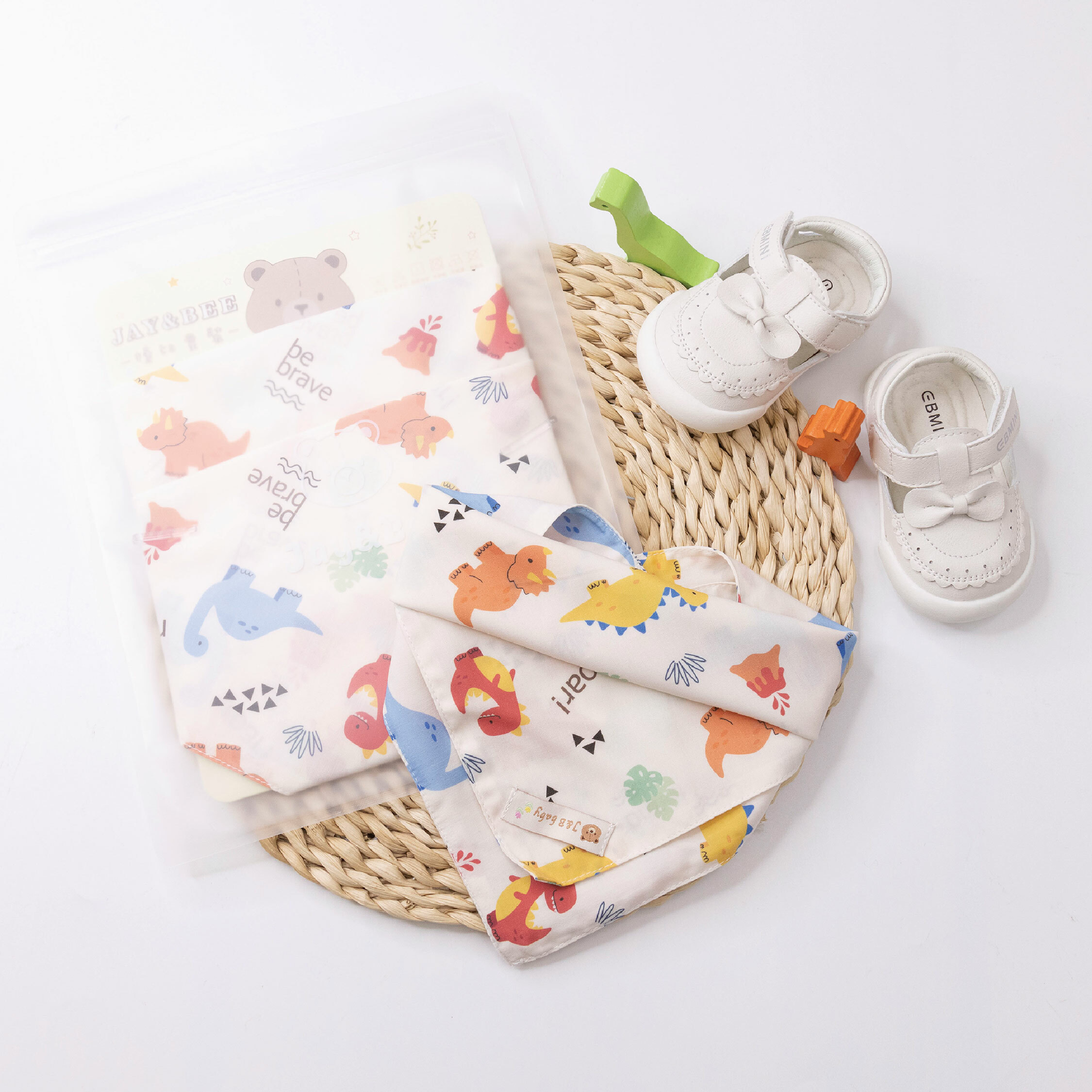 【JB0428】MIT繽紛小恐龍多用口水巾(兩入一組)