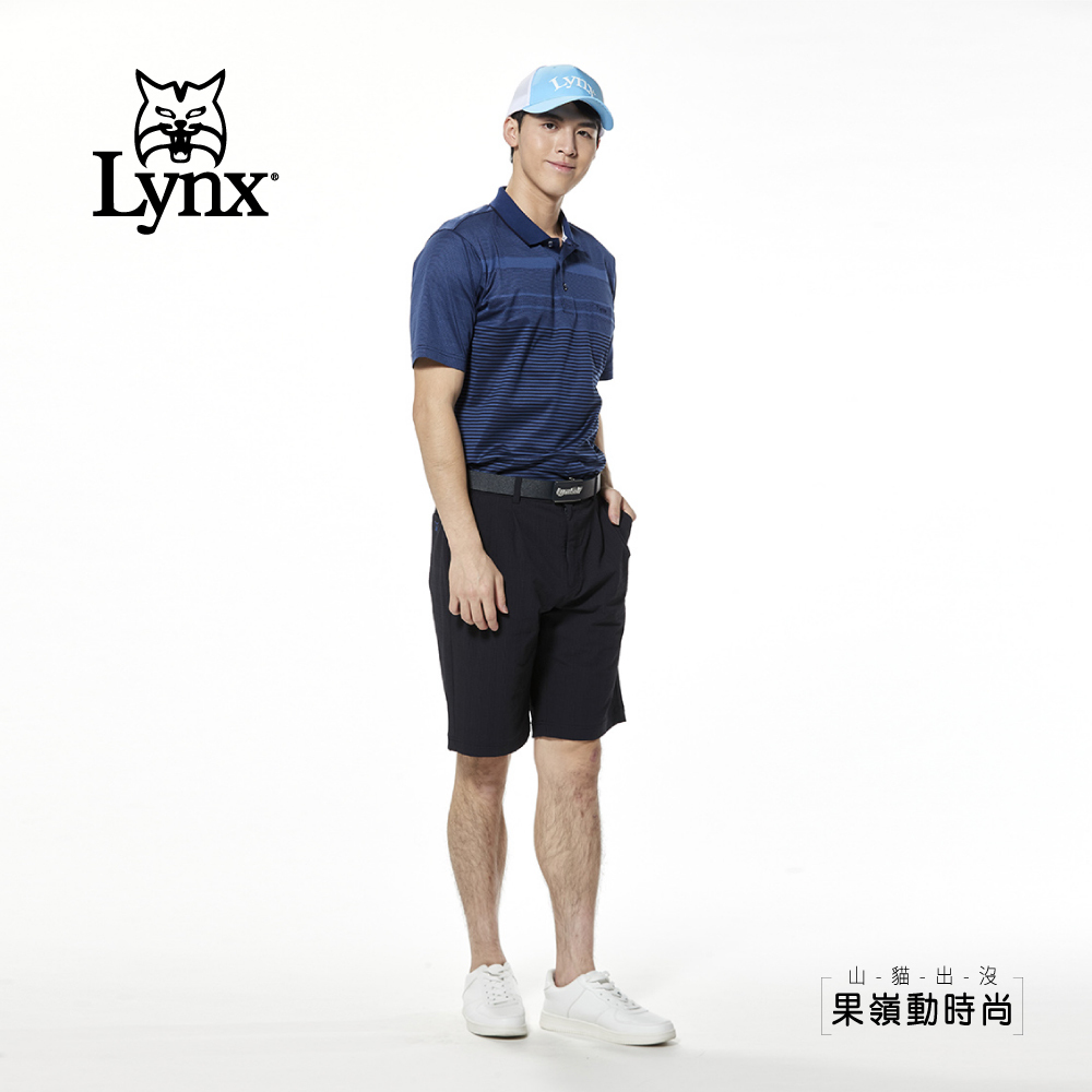 【Lynx Golf】歐洲絲光綿緹花粗細花紋開杈胸袋短袖POLO衫