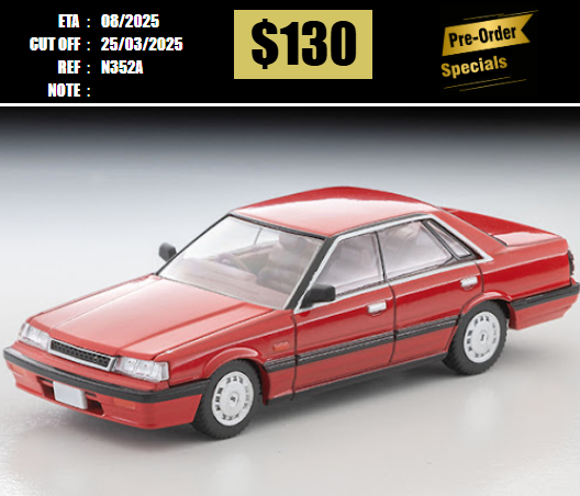 PO-$130 * TOMYTEC * 1:64 LV-N352a NISSAN SKYLINE 4 Door Hardtop 1800 PASSAGE (Red) 1987 [OD12/03]