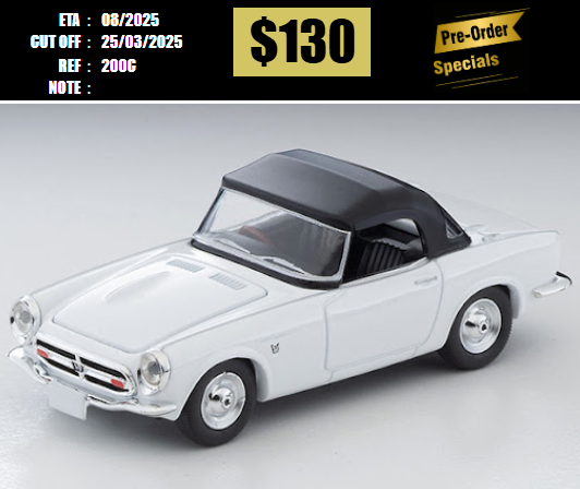 PO-$130 * TOMYTEC * 1:64 LV-200c Honda S800 with Closed Top (White) [OD17/03]