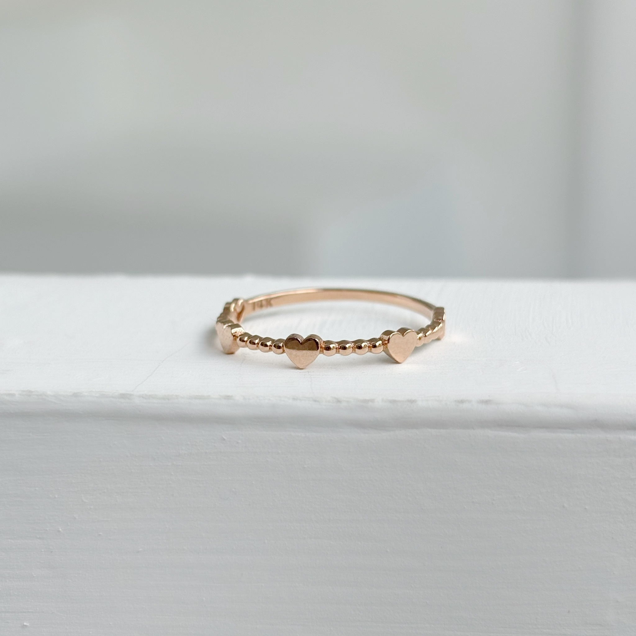 14K整排點點鏡面愛心戒指