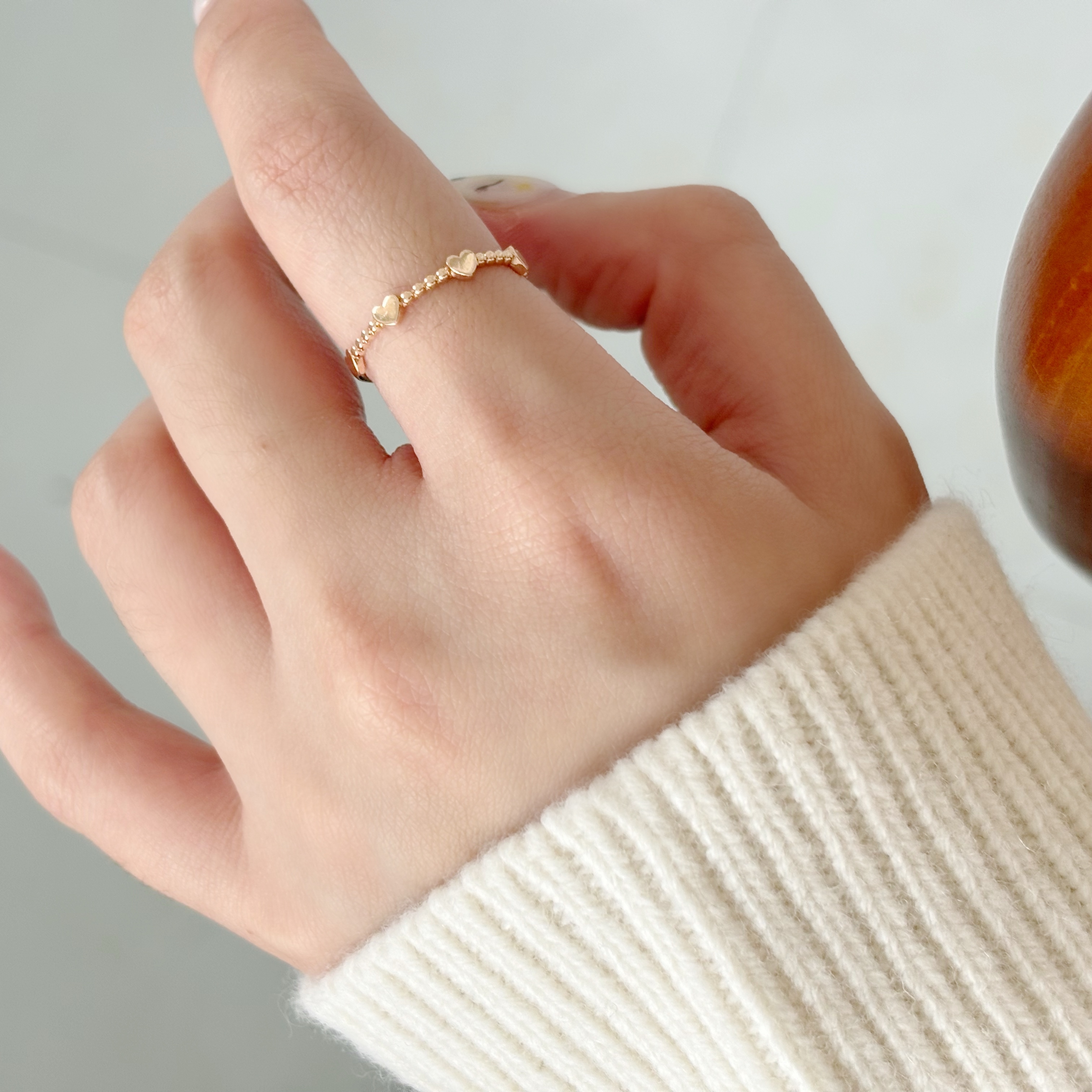 14K整排點點鏡面愛心戒指