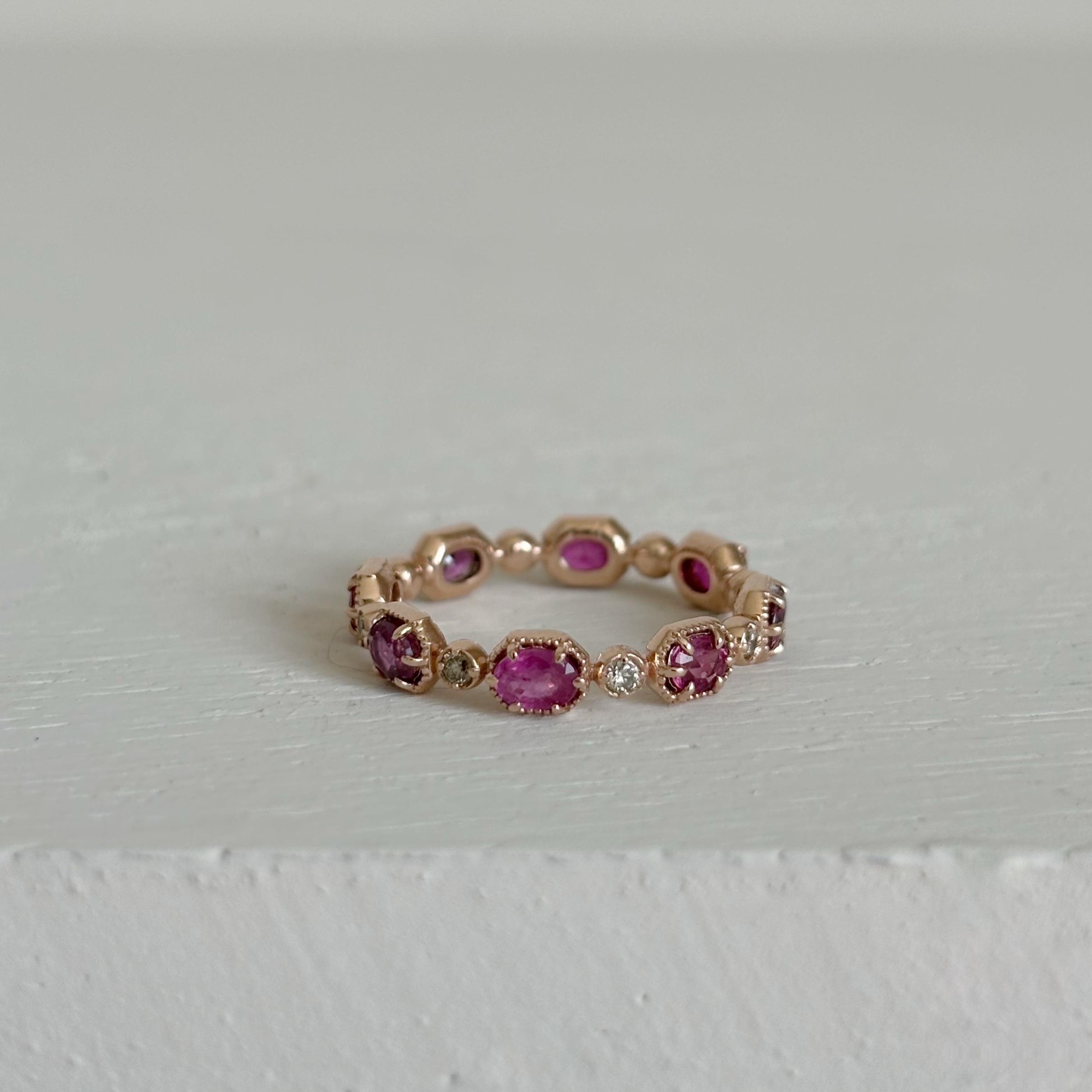 14K整圈復古橢圓紅寶真鑽戒指