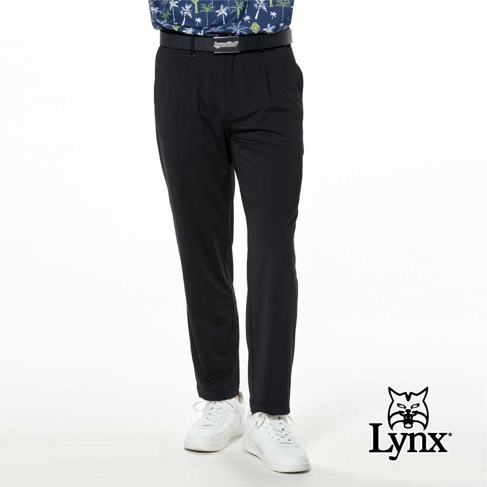 【Lynx Golf】日本面料彈性休閒後腰剪接織帶單折休閒長褲