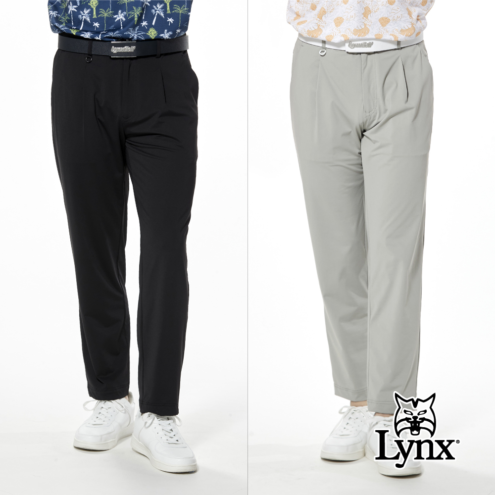 【Lynx Golf】日本面料彈性休閒後腰剪接織帶單折休閒長褲
