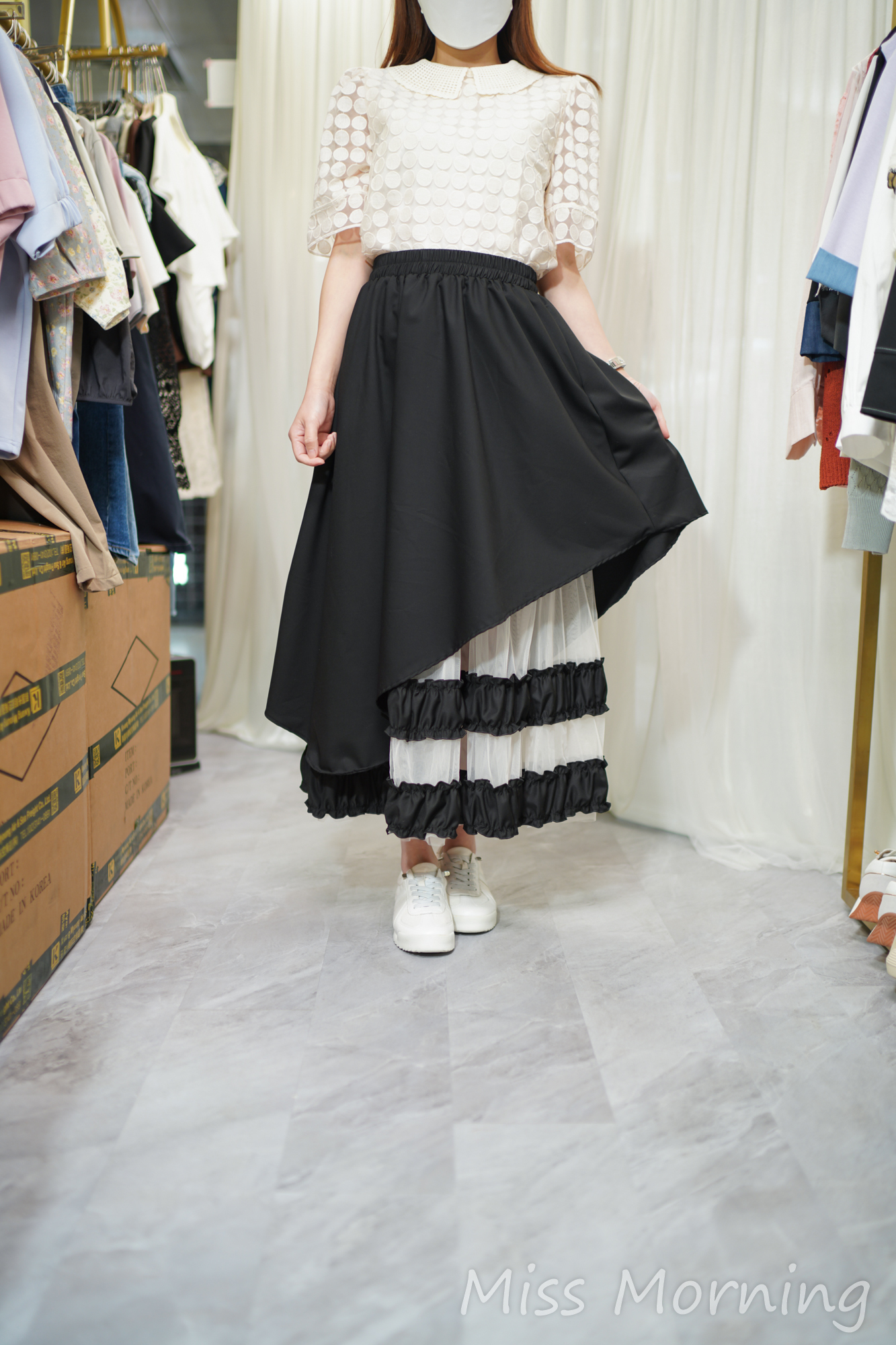 有內里刺繡波波點上衣(14478)&高質重工摩登傘裙(33906)