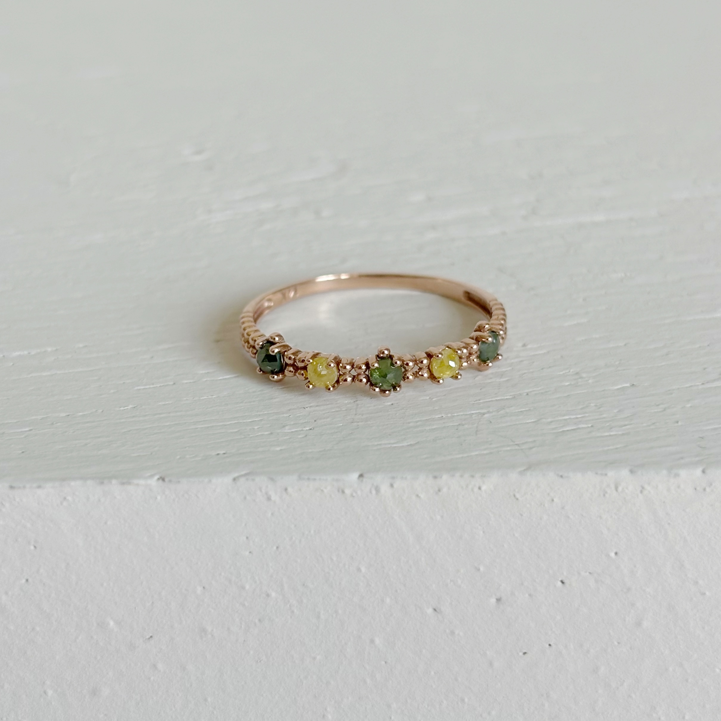 14K Garden黃綠鑽原礦戒指