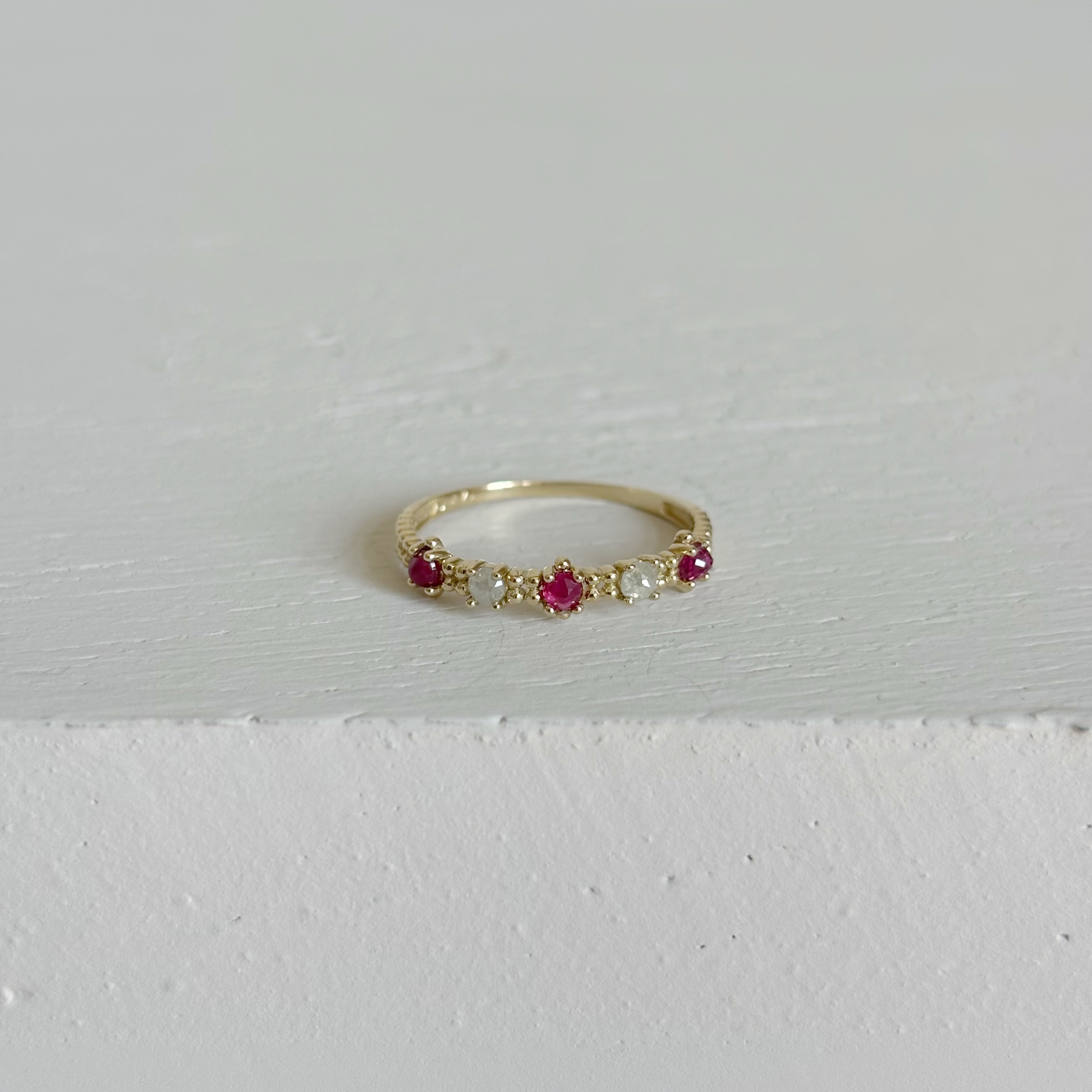 14K Garden紅寶灰鑽原礦戒指