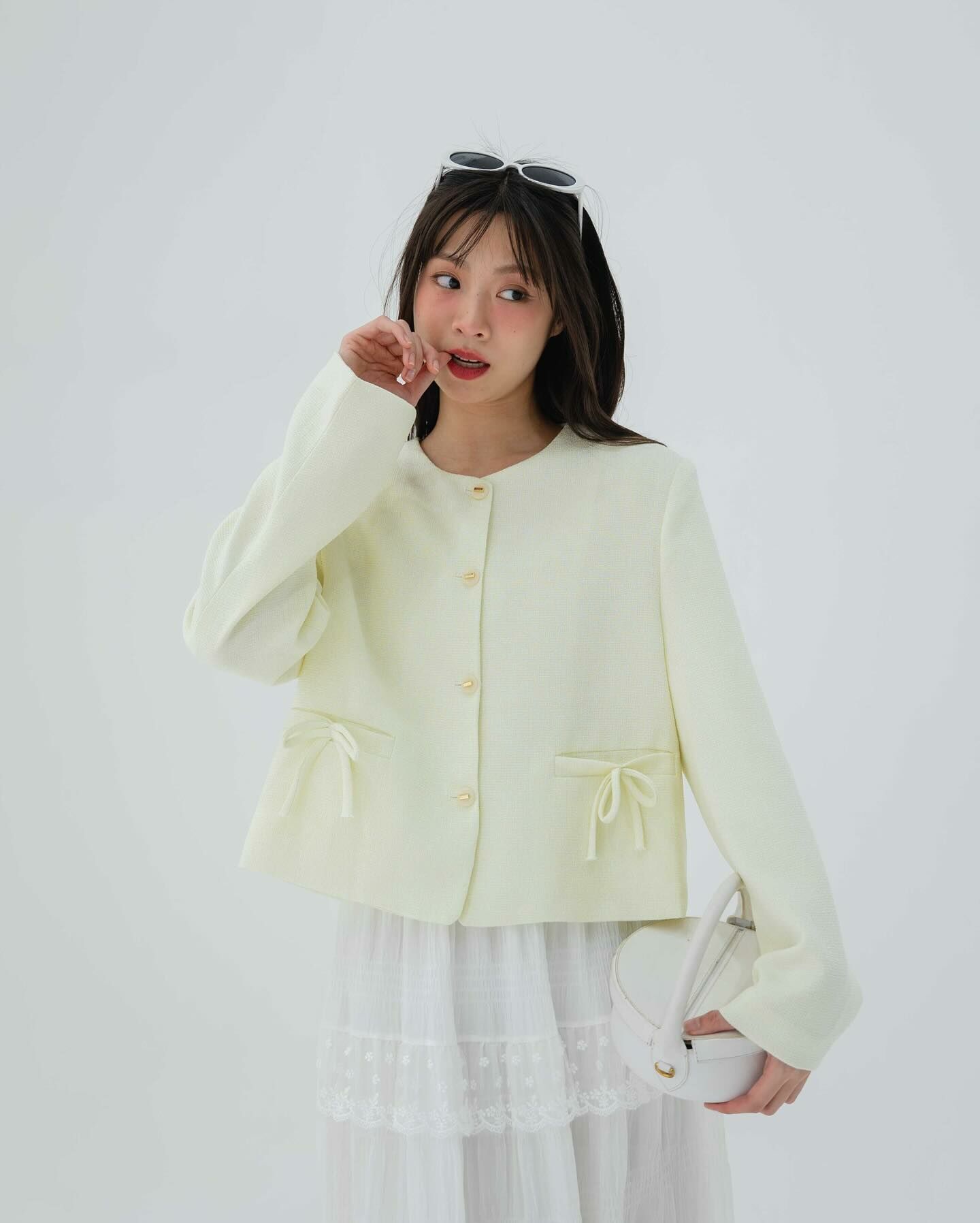 Kimmame - Bow Tweed 開襟毛衣