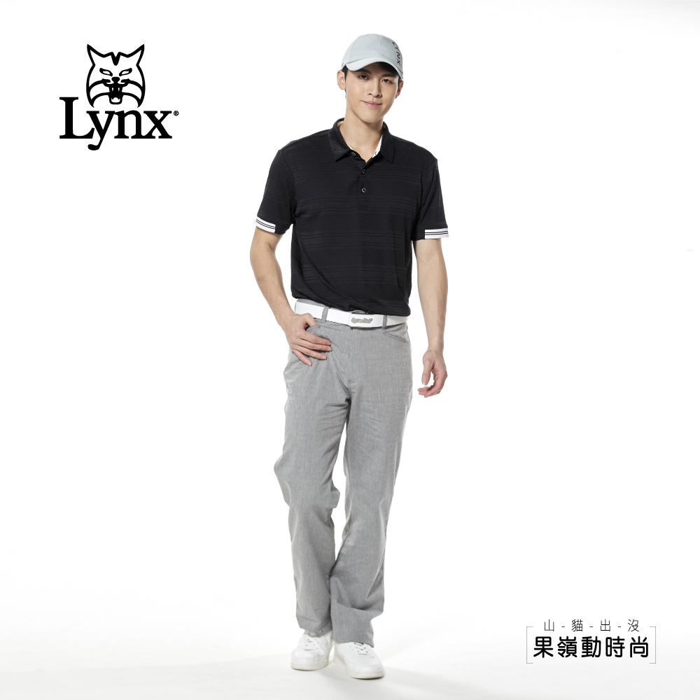 【Lynx Golf】彈性舒適水洗牛仔色系混紡平面休閒長褲