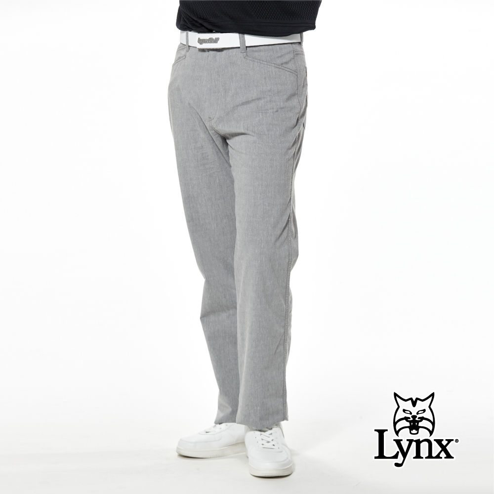 【Lynx Golf】彈性舒適水洗牛仔色系混紡平面休閒長褲