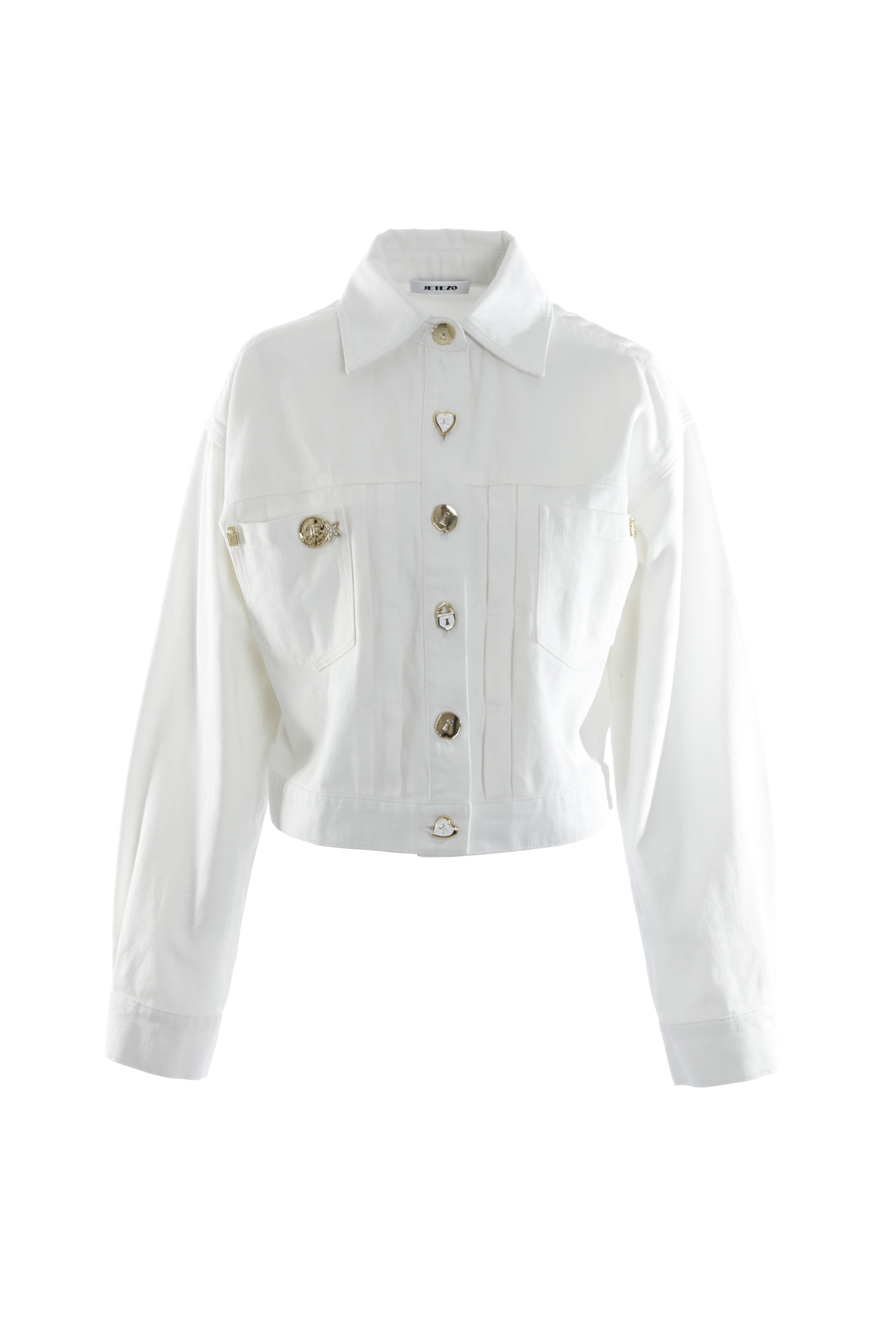 BE10301D1 白色工裝裝飾扣牛仔短版外套