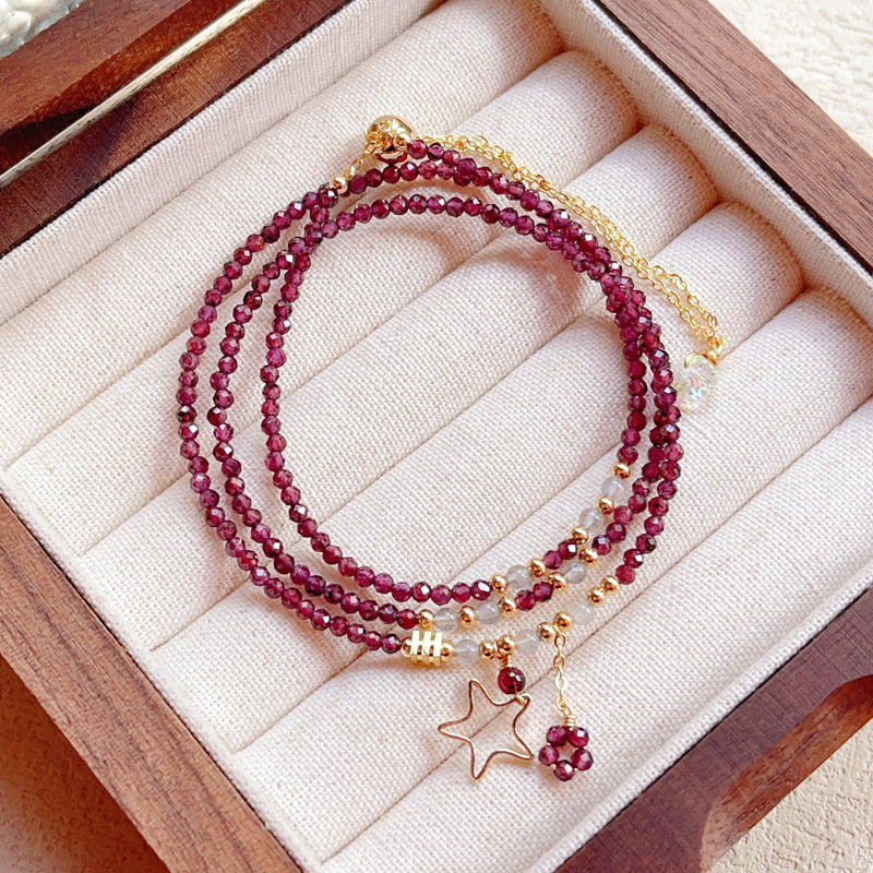 【星軌】酒紅色石榴石切面三圈手鍊/項鍊/鎖骨鍊