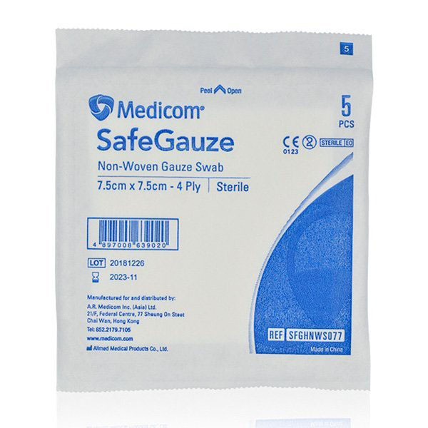 Medicom SafeGauze 醫用無紡消毒紗布 7.5x7.5cm 5片裝