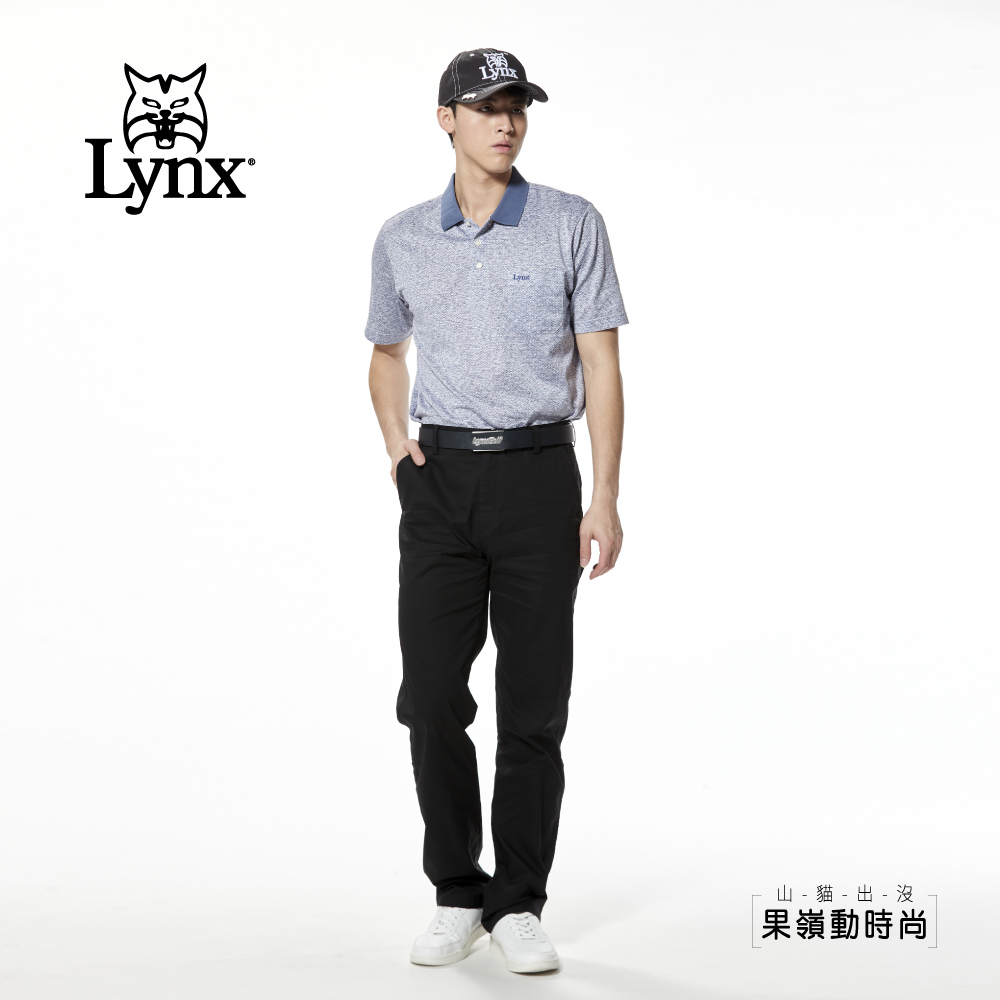 【Lynx Golf】彈性舒適混紡特殊布紋平面休閒長褲