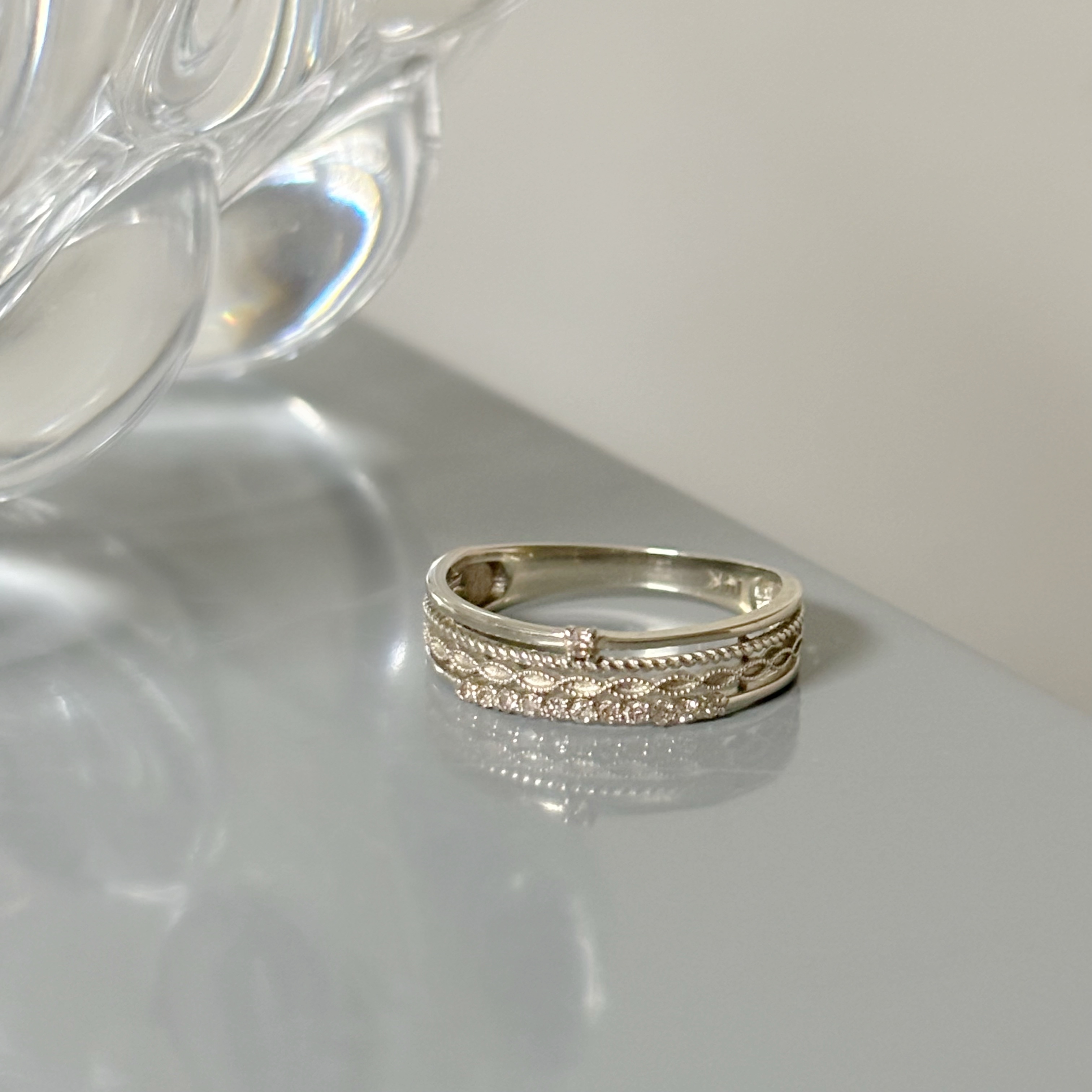 14K Fourline Layered真鑽戒指