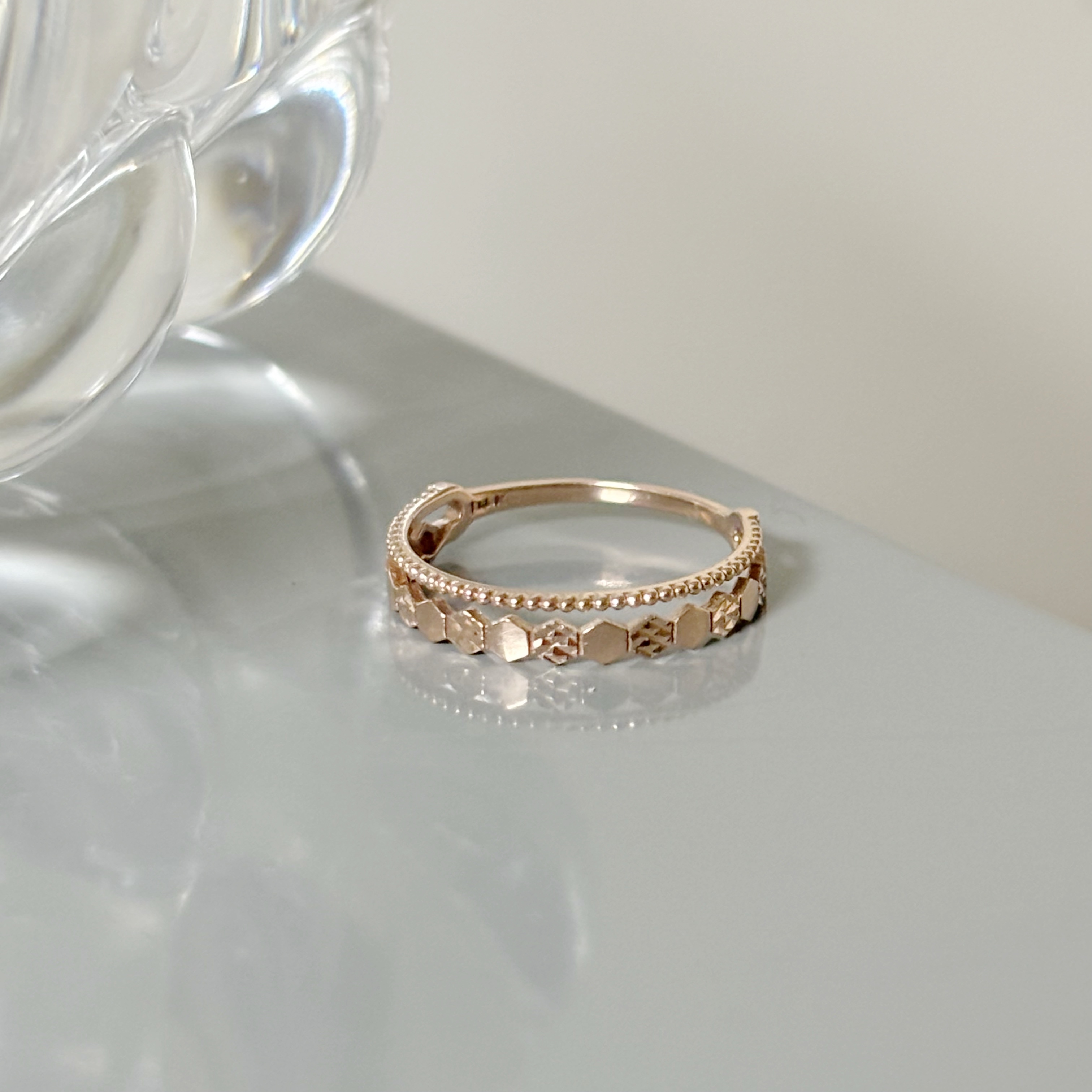 14K閃閃蜂巢雙層戒指