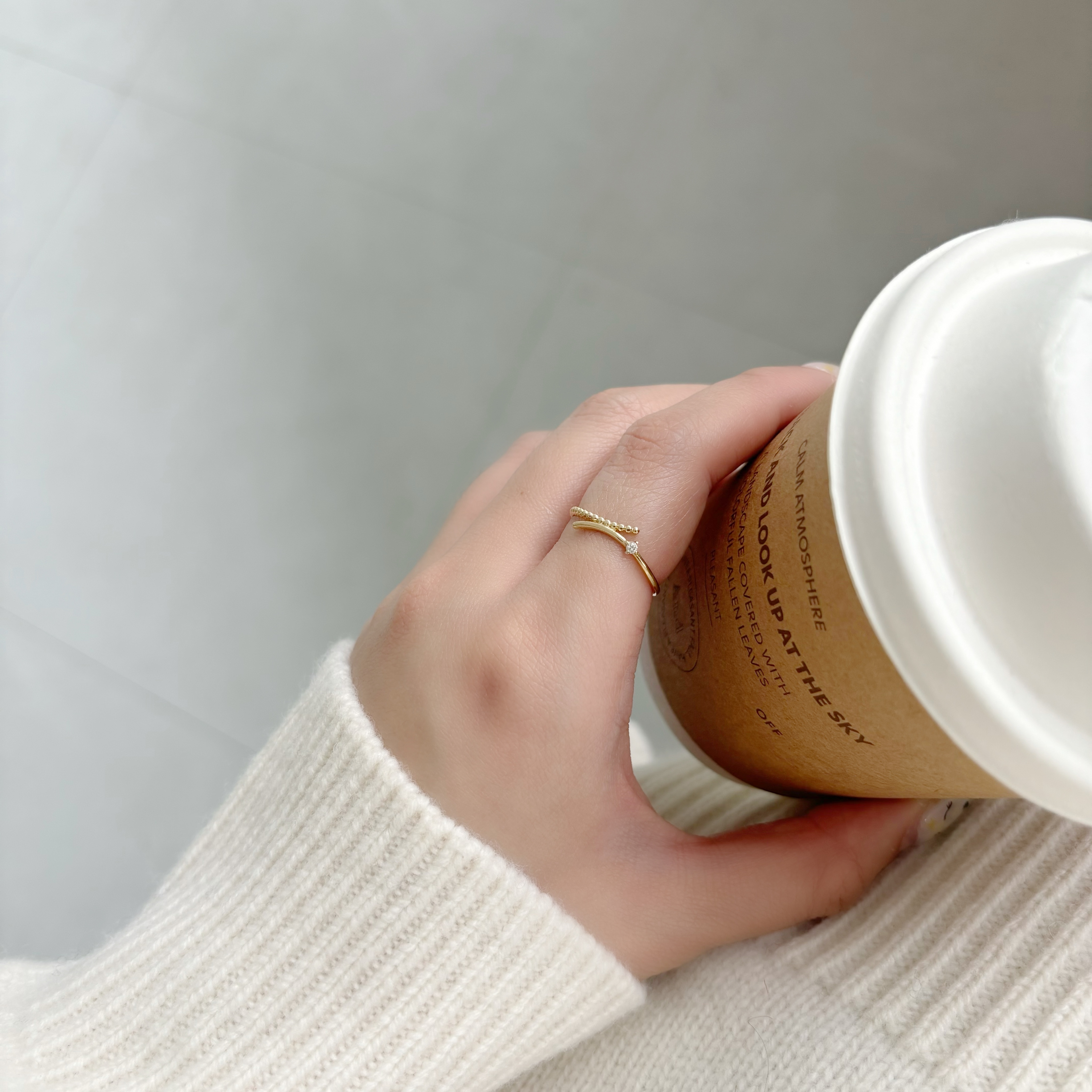 14K曲線點點交錯真鑽戒指