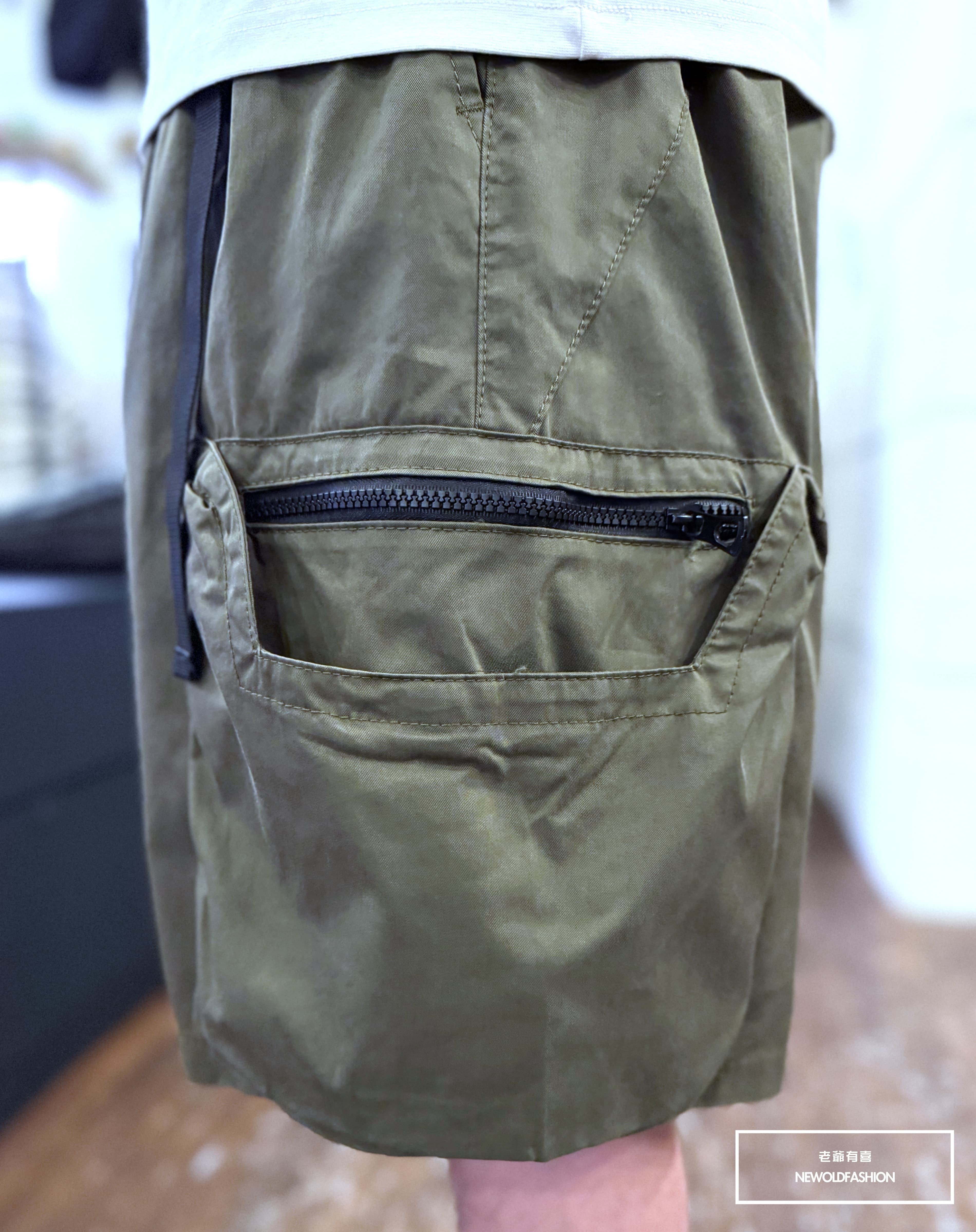 『新品上市』重磅黑拉鍊布標口袋工裝短褲(NOF25028302)-軍綠