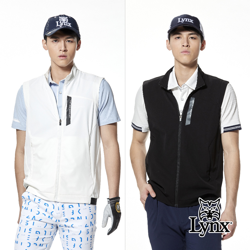 【Lynx Golf】輕薄反光貼條後背織帶拉鍊口袋無袖背心