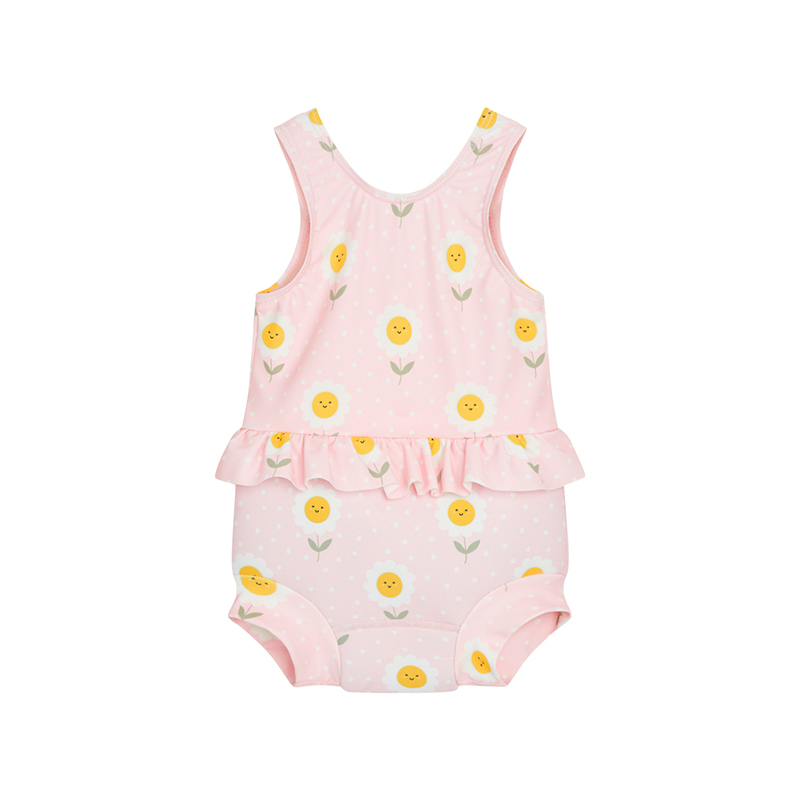 Hust & Claire baby一件式尿布泳衣-粉色微笑小花