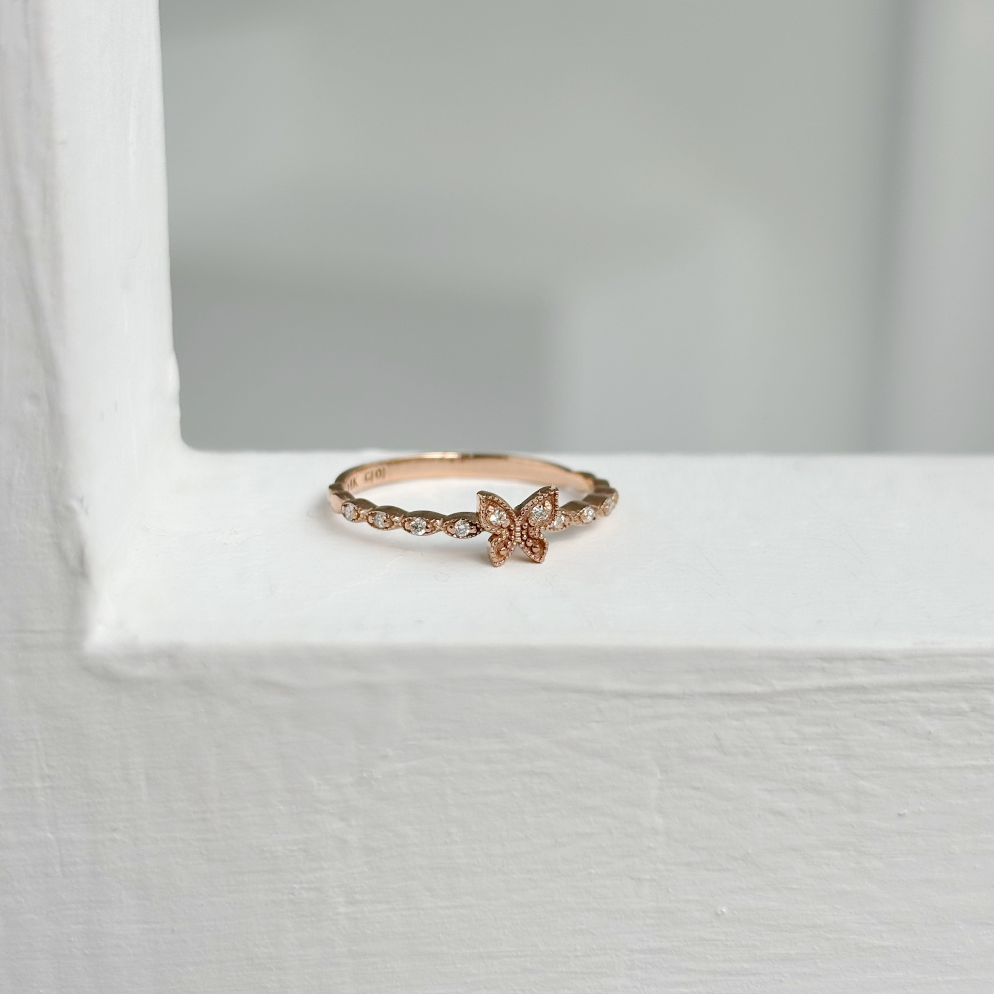 14K Flutter蝴蝶真鑽戒指