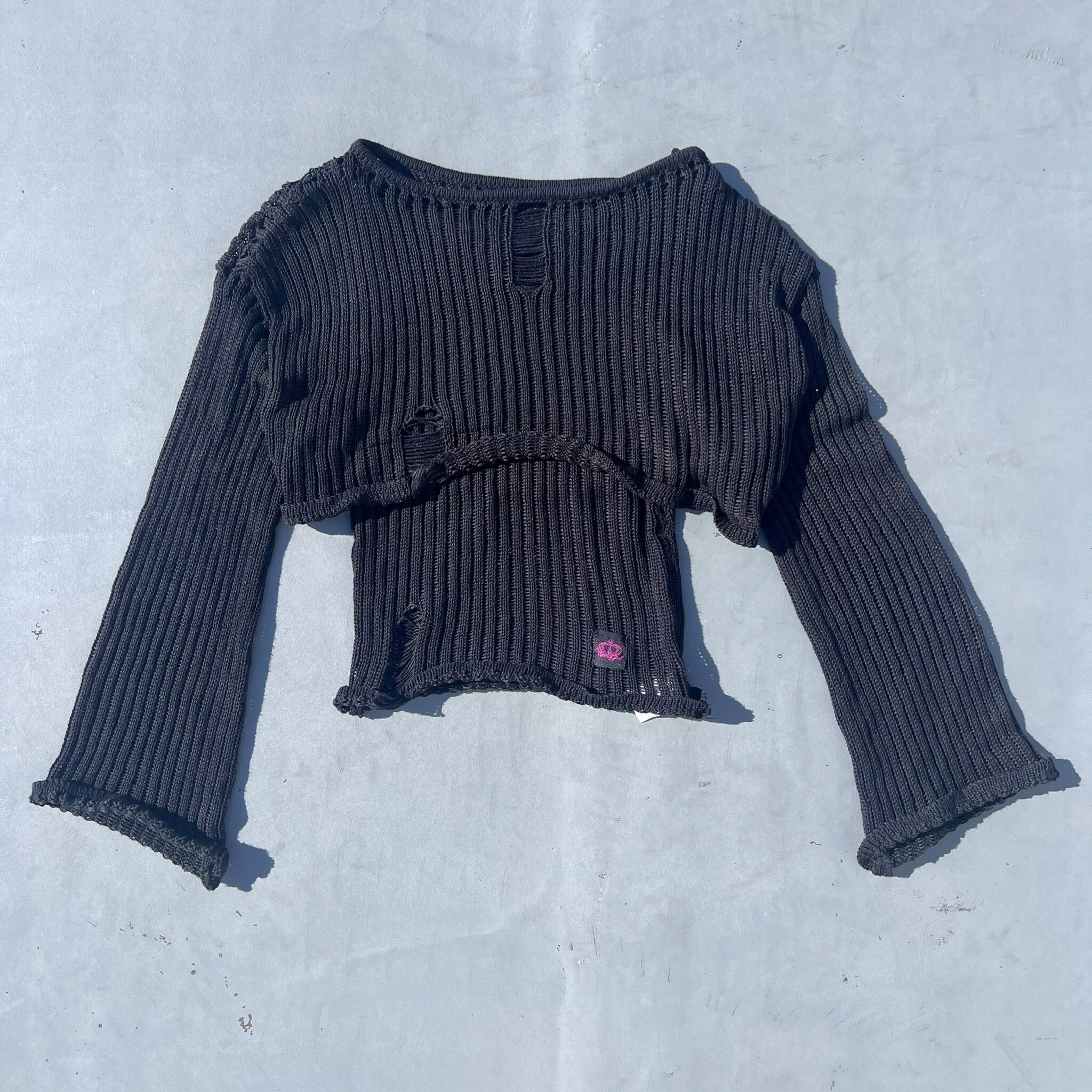 Layered Off Shoulder Damaged Knit【9090 girl】