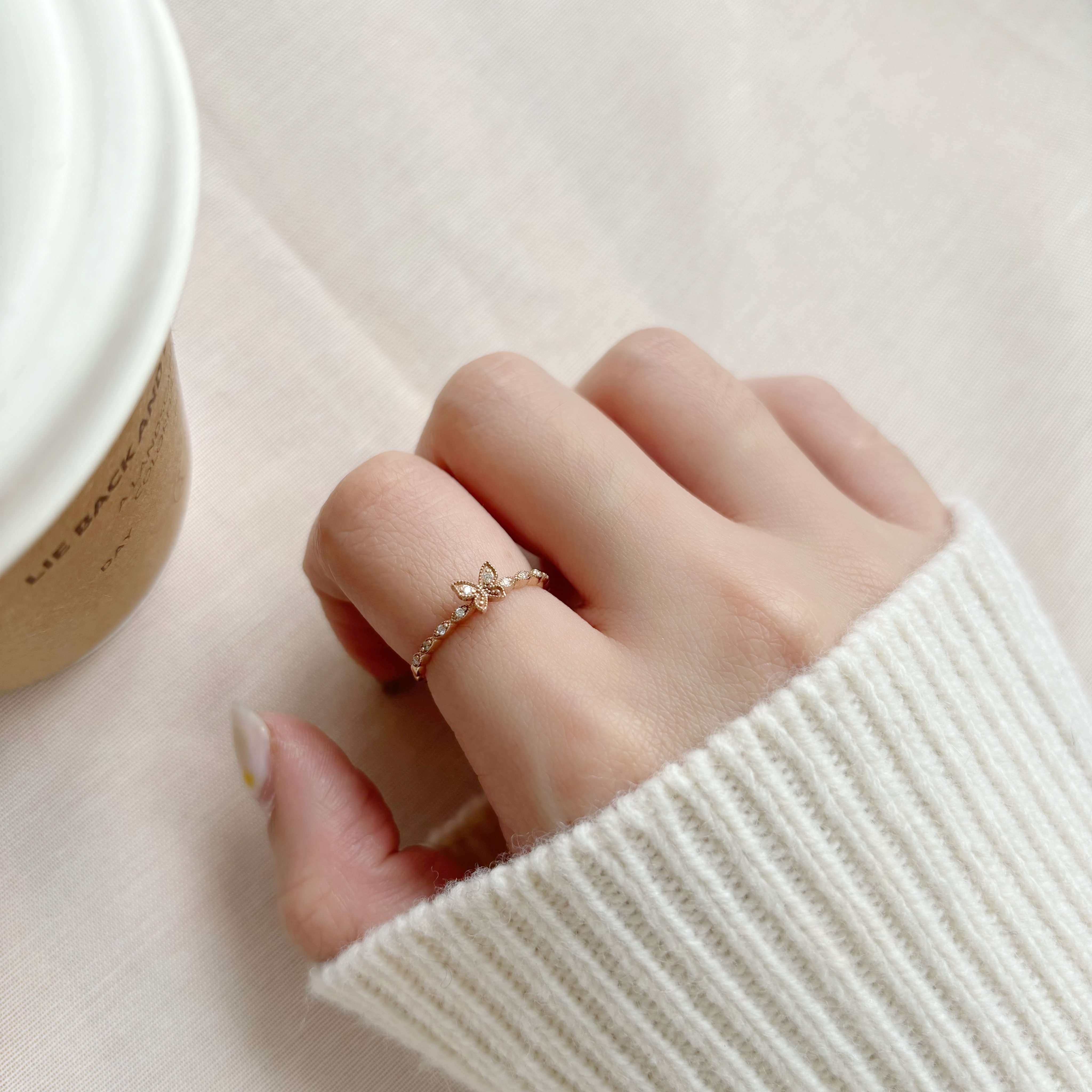 14K Flutter蝴蝶真鑽戒指