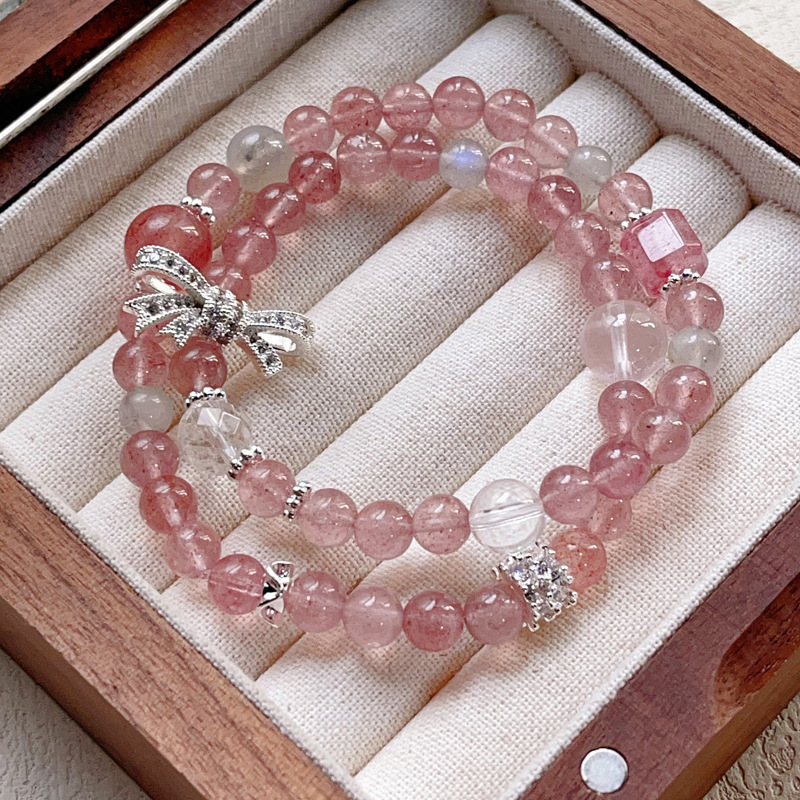 【星軌】仙女草莓晶x白水晶x拉長石雙圈手鍊