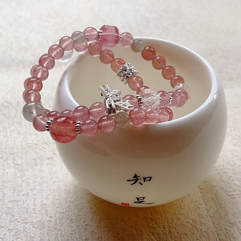 【星軌】仙女草莓晶x白水晶x拉長石雙圈手鍊