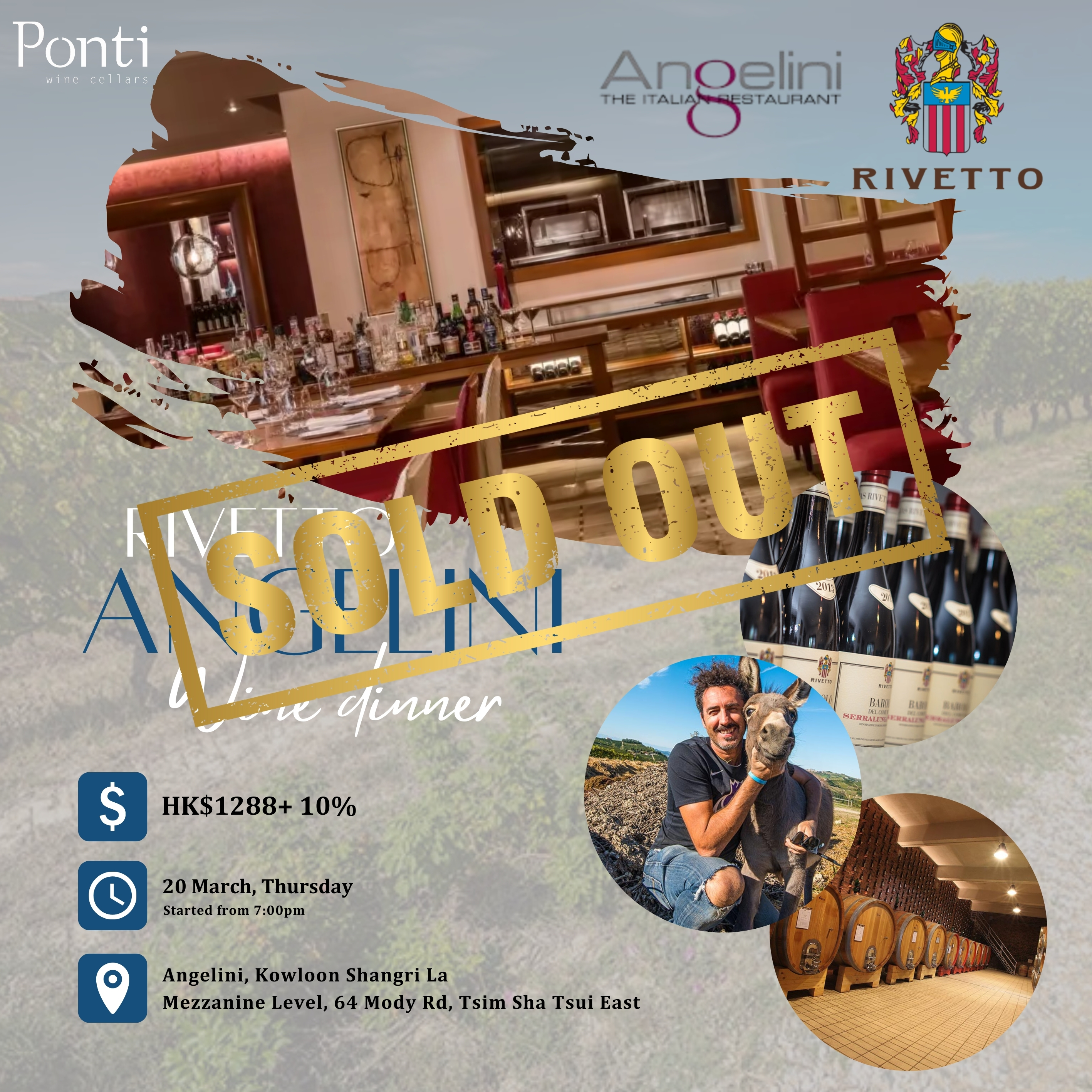 Rivetto Wine Dinner at Angelini (20th March, Thursday)