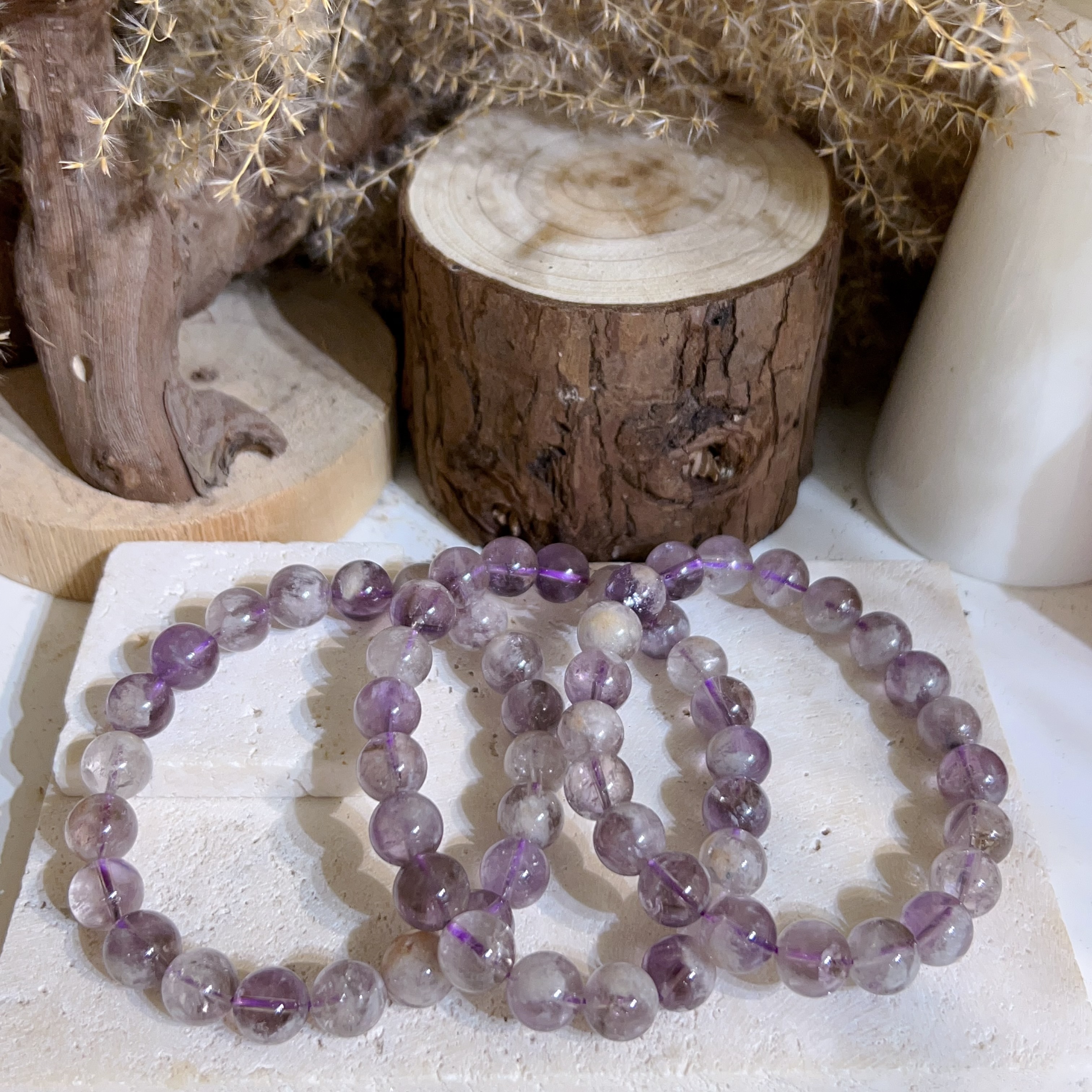 透體雪花紫兔毛幽靈手串 10mm