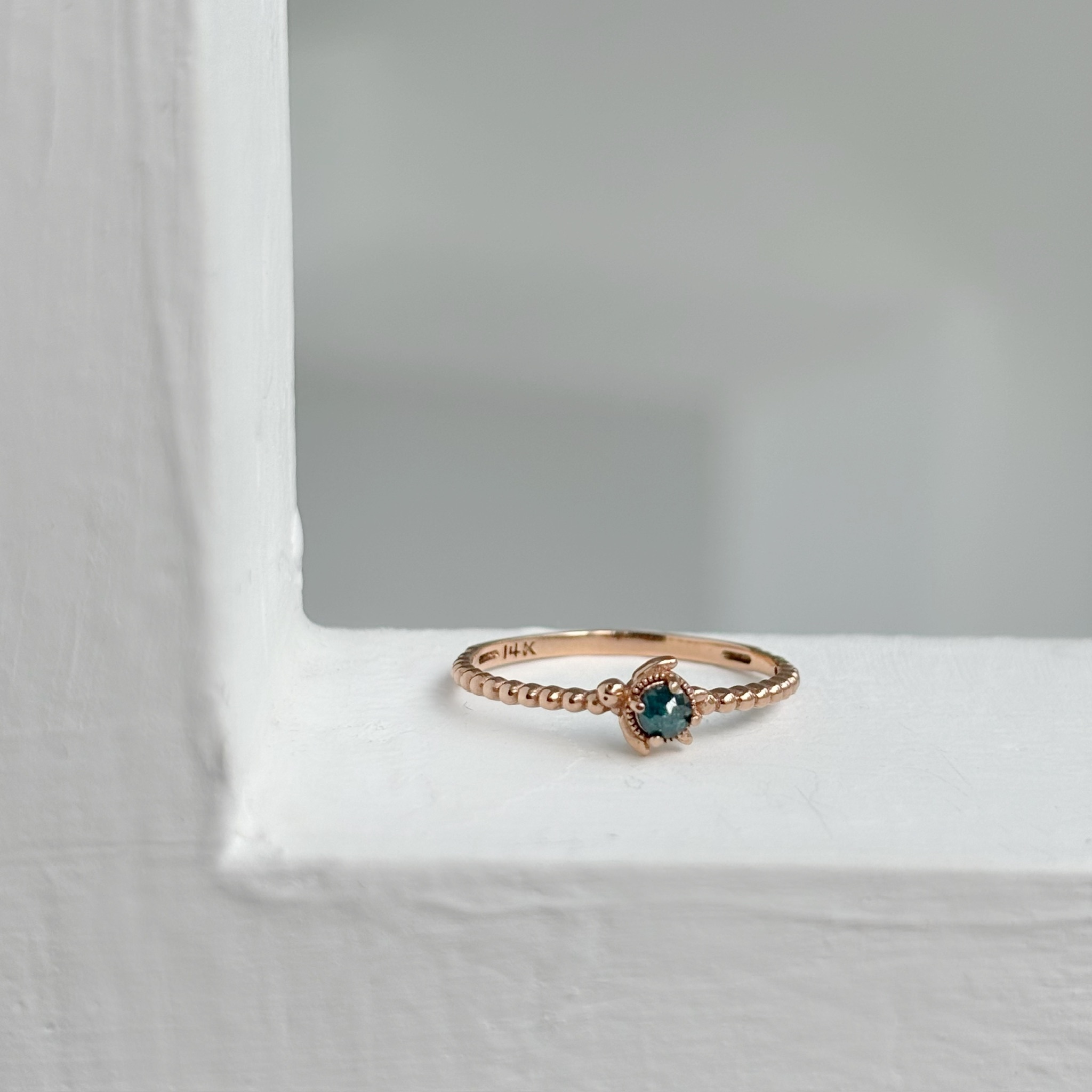 14K小海龜藍鑽原礦戒指