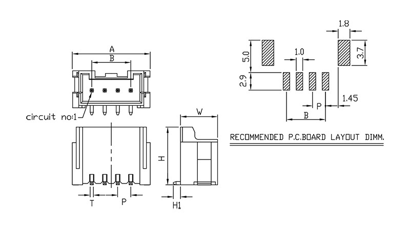 1JM20A,2.0mm,SMD,線對板連接器,公座,180度