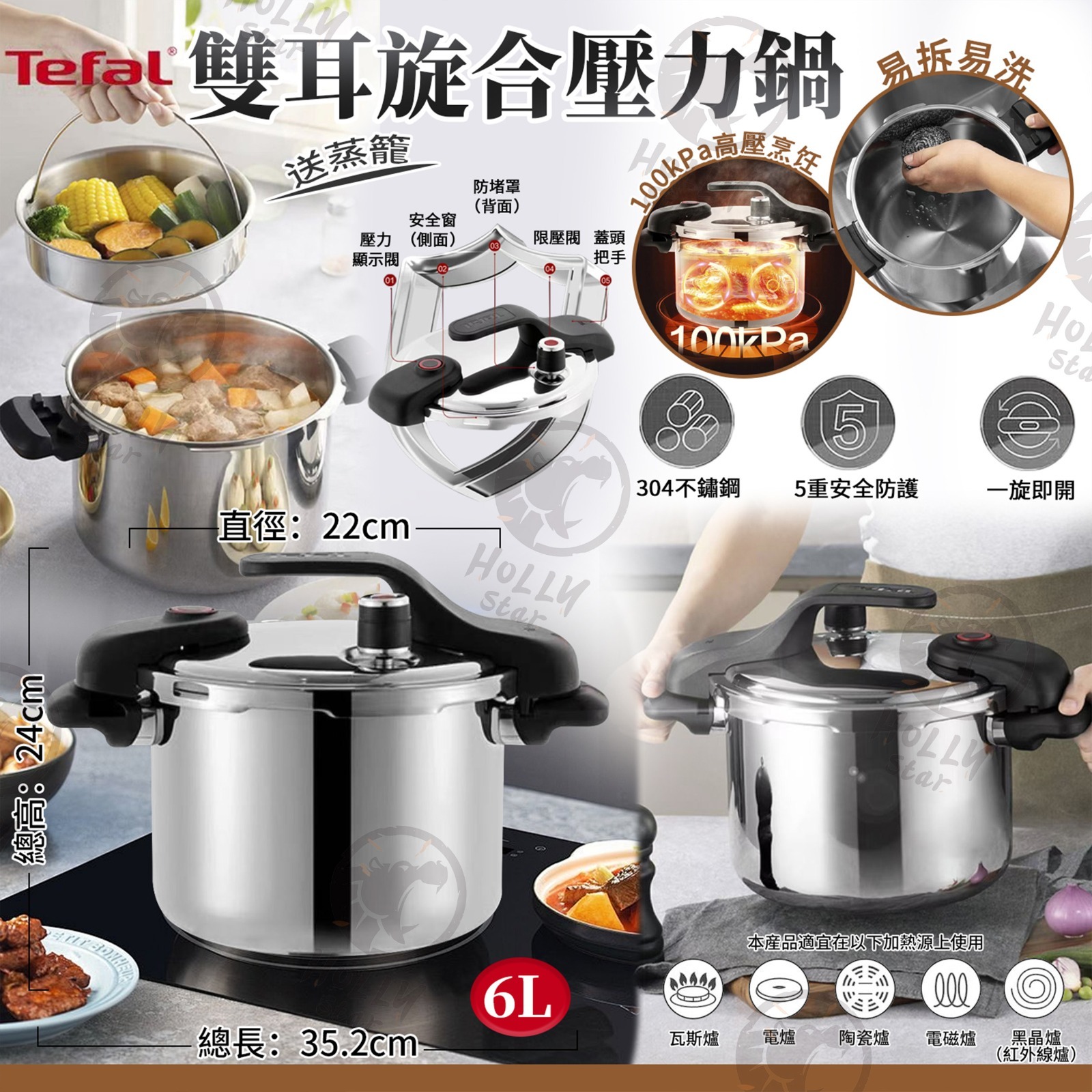 (現貨) Tefal 雙耳旋合壓力鍋 6L