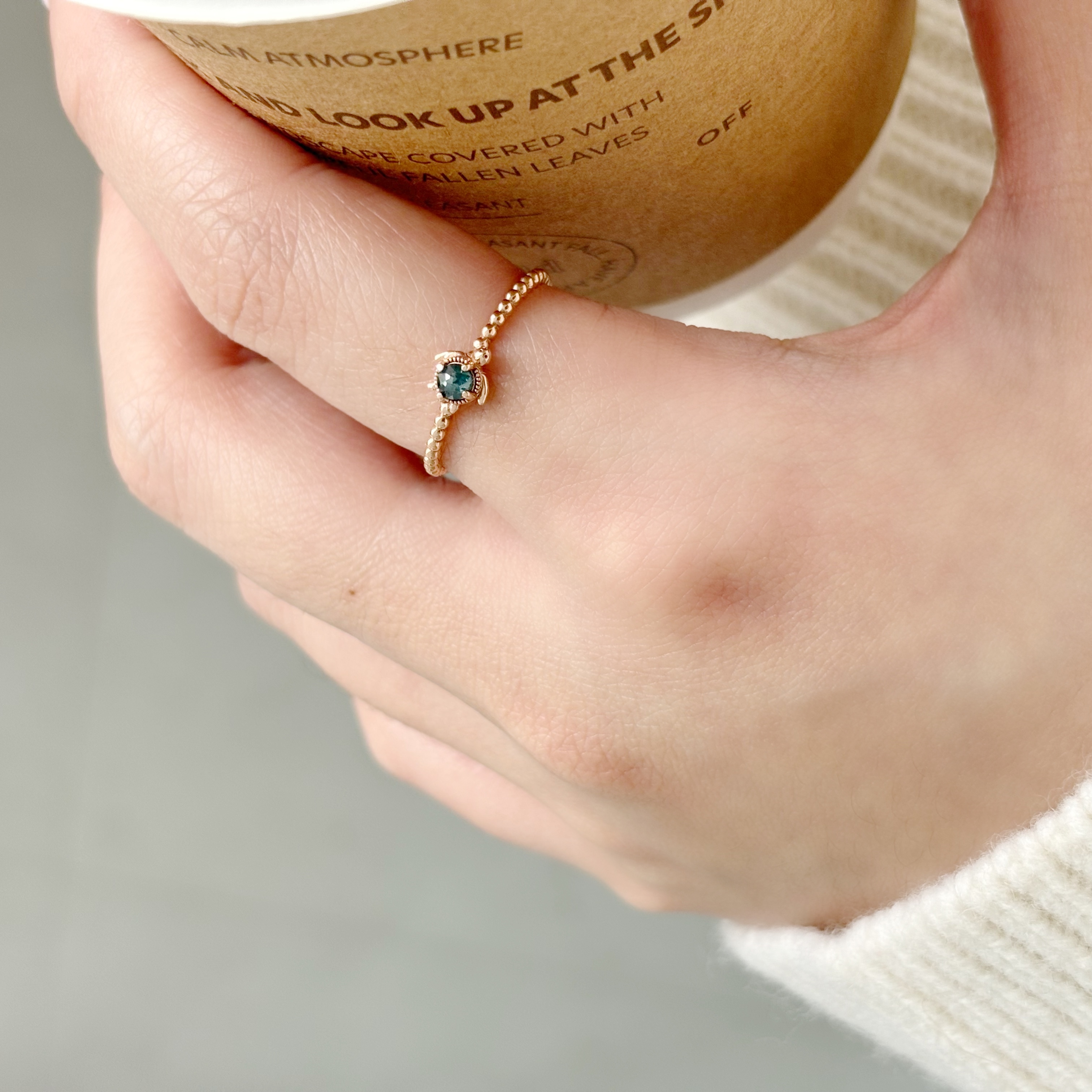 14K小海龜藍鑽原礦戒指