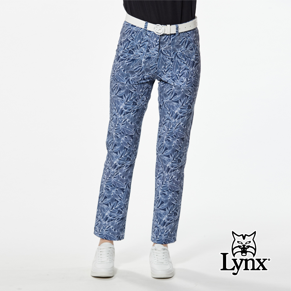 【Lynx Golf】吸排抗UV葉子線條印花LOGO夾標窄管九分褲