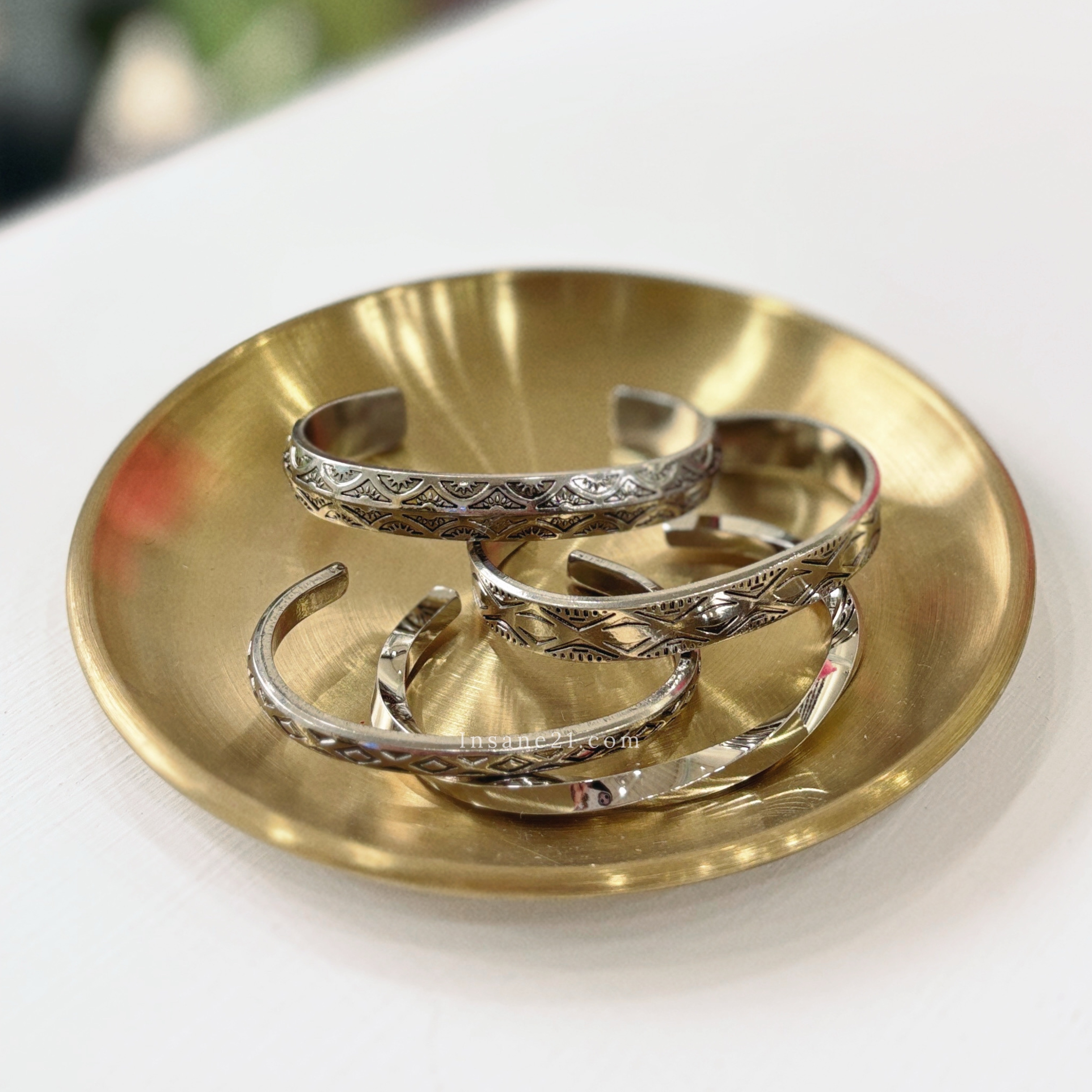 BEAMS HEART 金屬手環 復古花紋 銀色手鐲 日本製