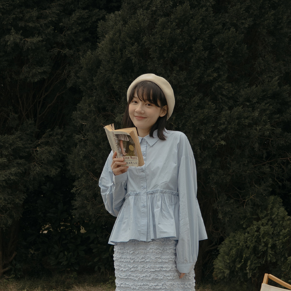 Lotus leaf wrinkle cutting umbrella hem shirt two colors for sale【01025538】in stock+pre-order