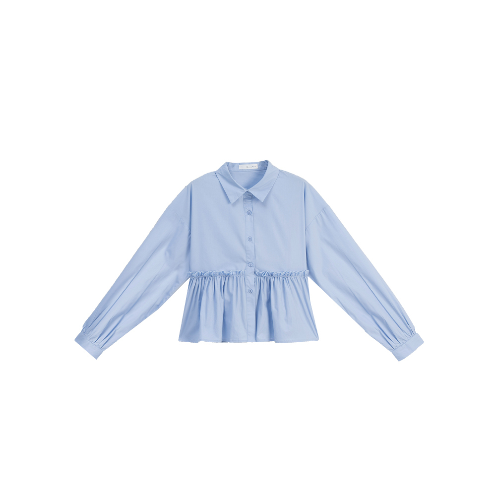 Lotus leaf wrinkle cutting umbrella hem shirt two colors for sale【01025538】in stock+pre-order