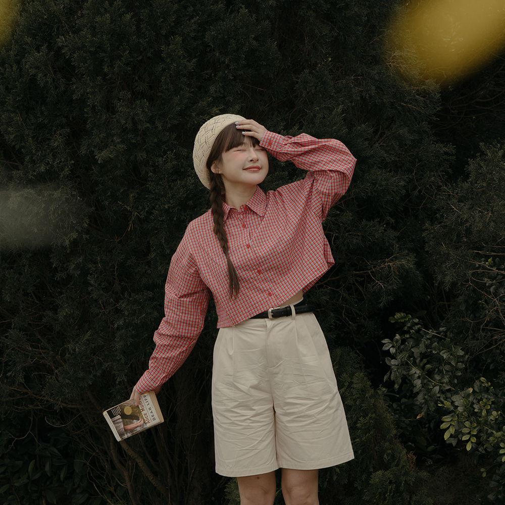 Color matching plaid short shirt, two colors for sale【01025587】in stock+pre-order