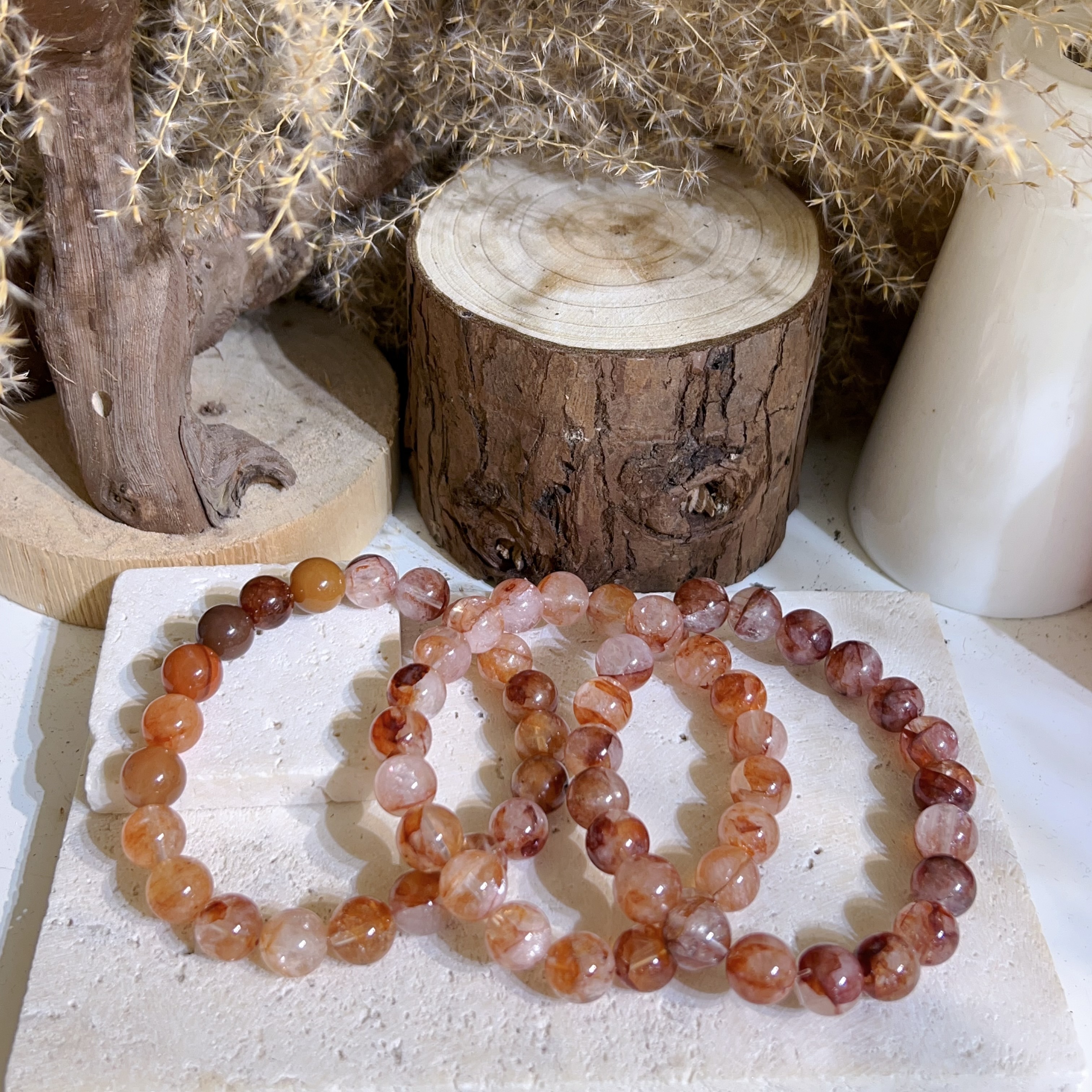 橙紅膠花手串 9+mm