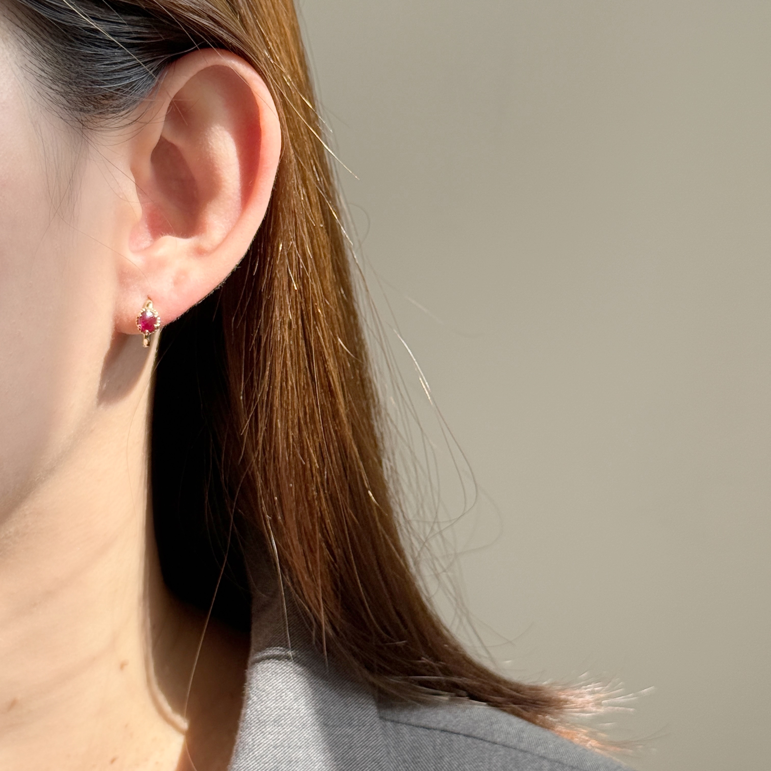 14K復古橢圓紅寶石耳圈