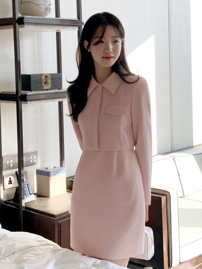 [現貨] Aurora 假兩件式短洋裝 [ 粉Ｍ / 黑L ]