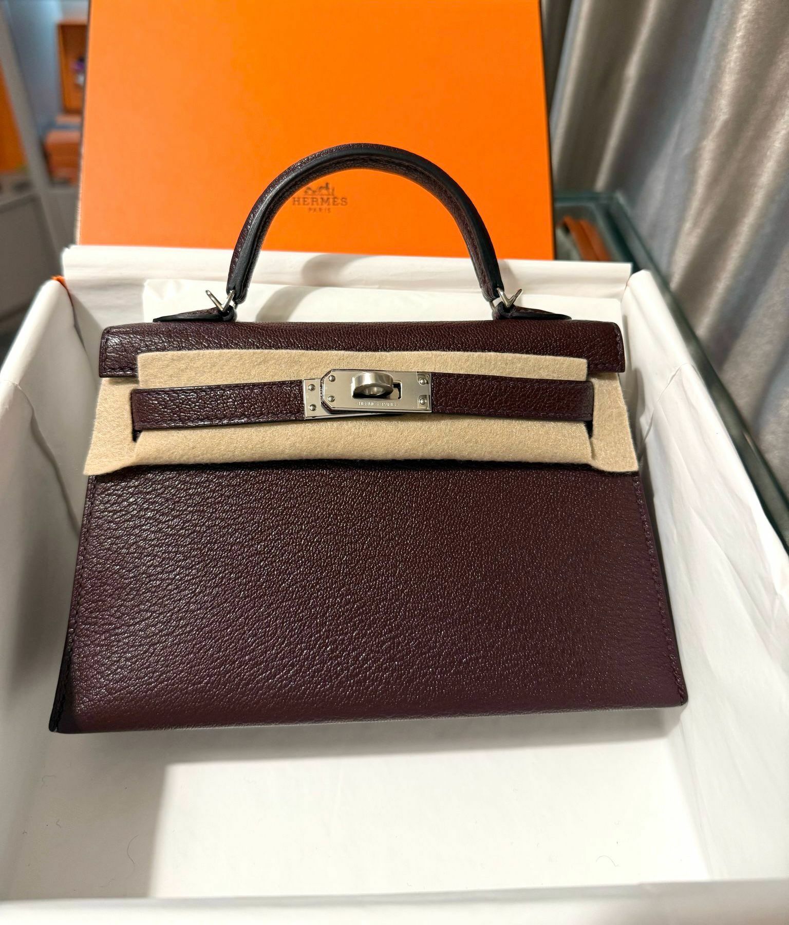 Kelly mini II 55 0G rouge sellier ck chevre U