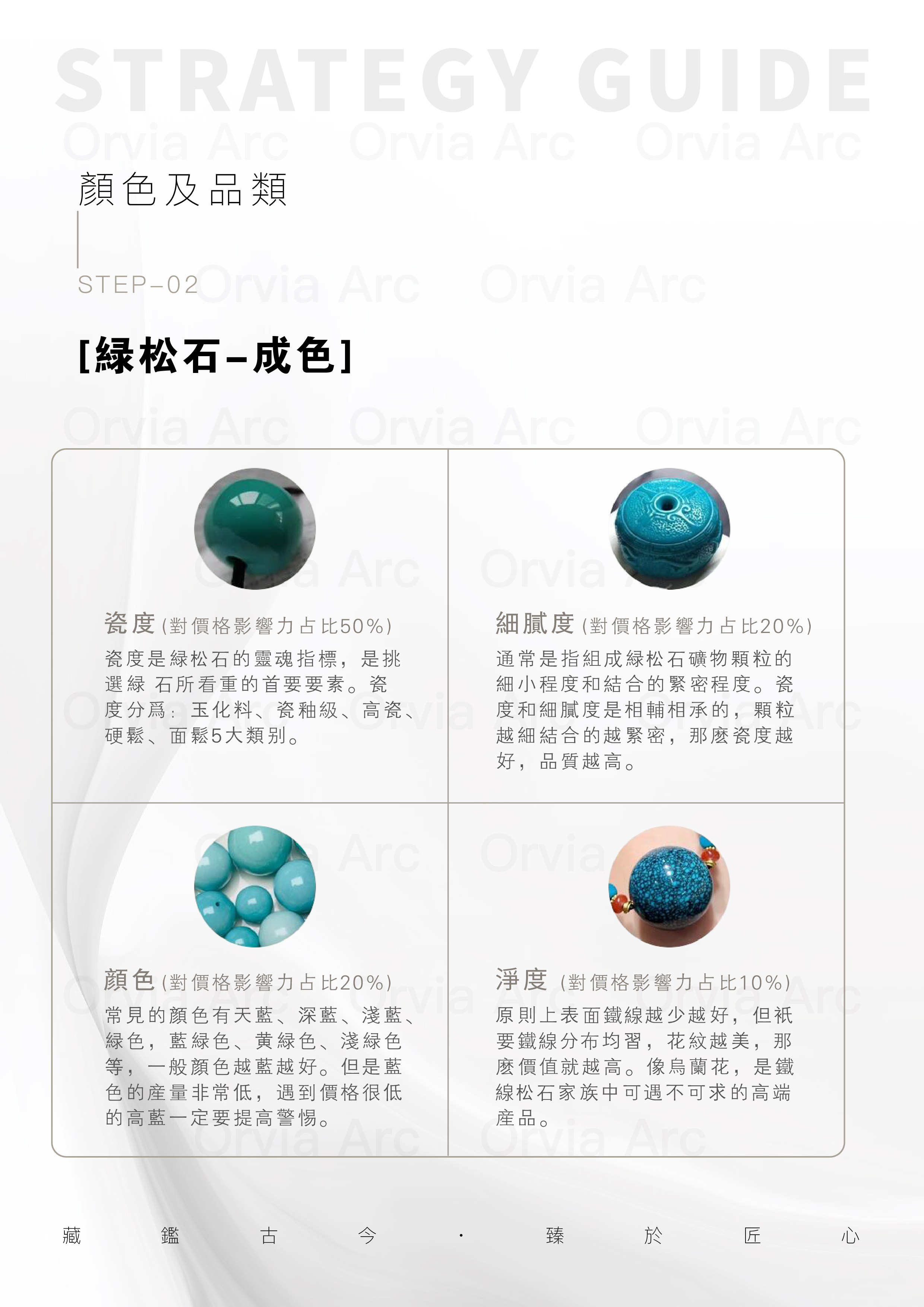 綠松石成色影響因素，包括瓷度、細膩度、顏色及淨度對價格的影響
