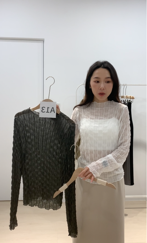 (現貨)透肌感水波紋打底上衣 _081182